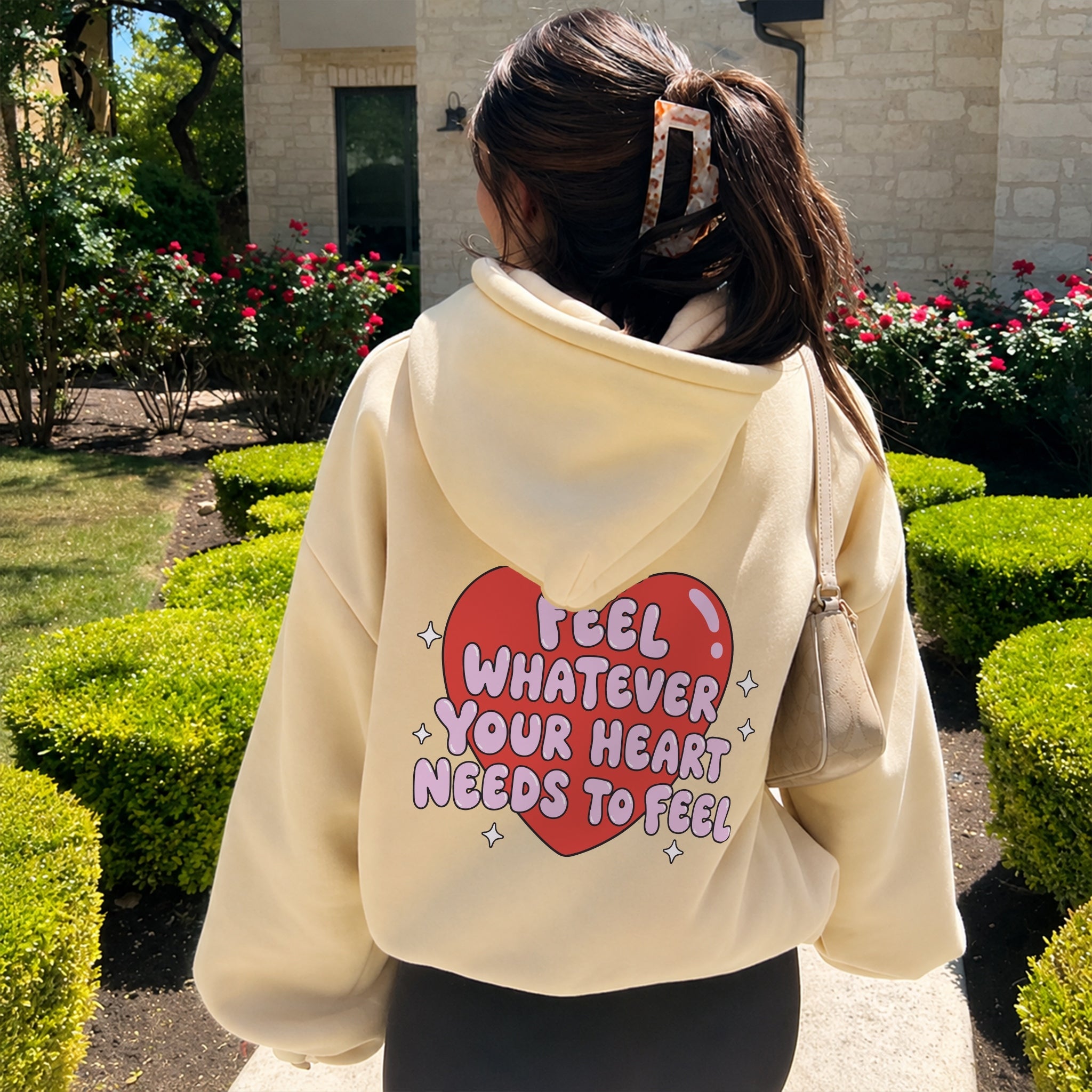 Feel Whatever Your Heart Needs Hoodie - Warm Sand back