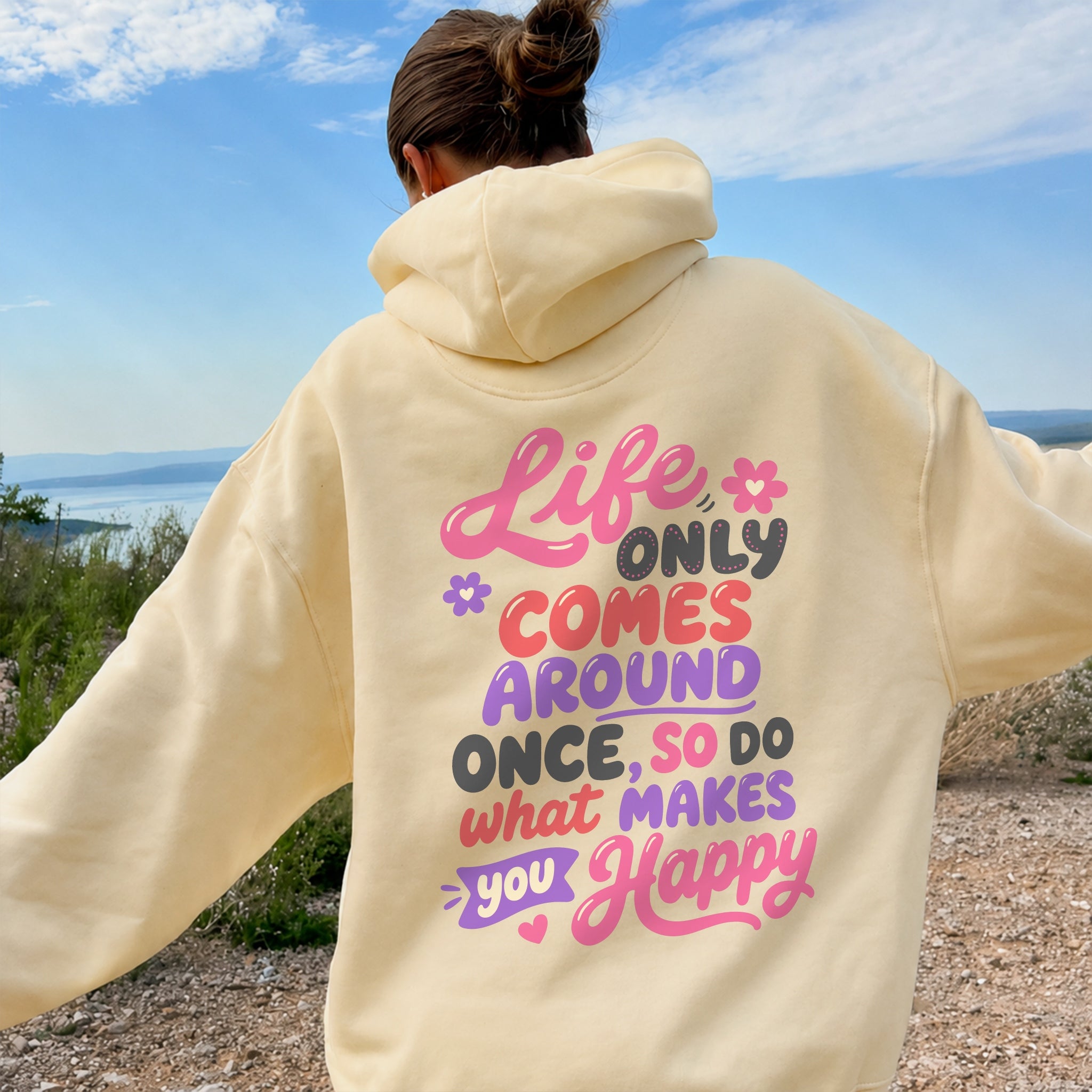 Life Only Comes Around Once Hoodie - Warm Sand back