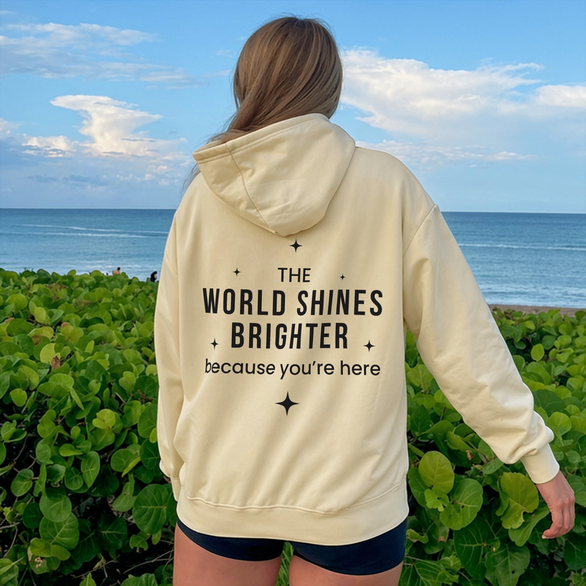 Brighter Than Midnight Hoodie - Warm Sand Back