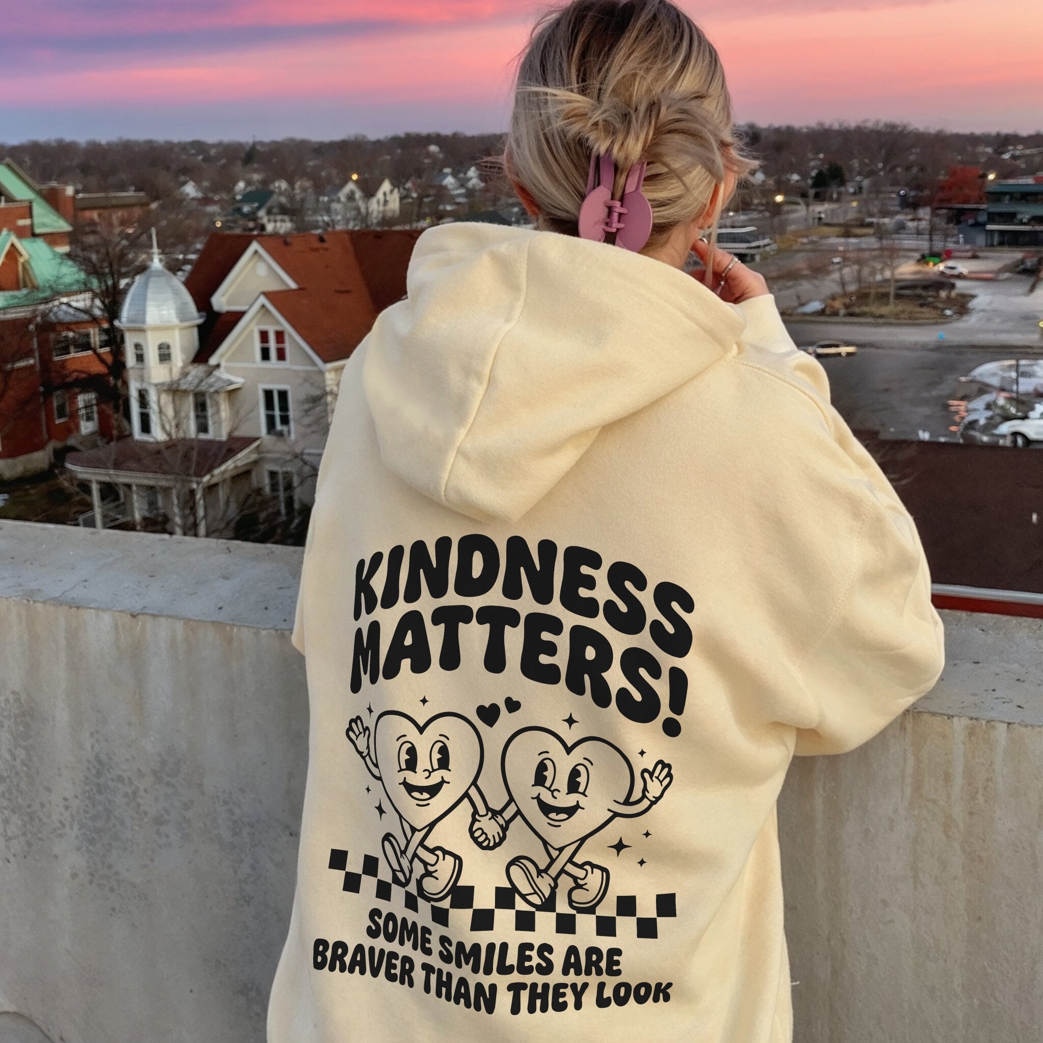 Kindness Matters Hoodie - Warm Sand Back