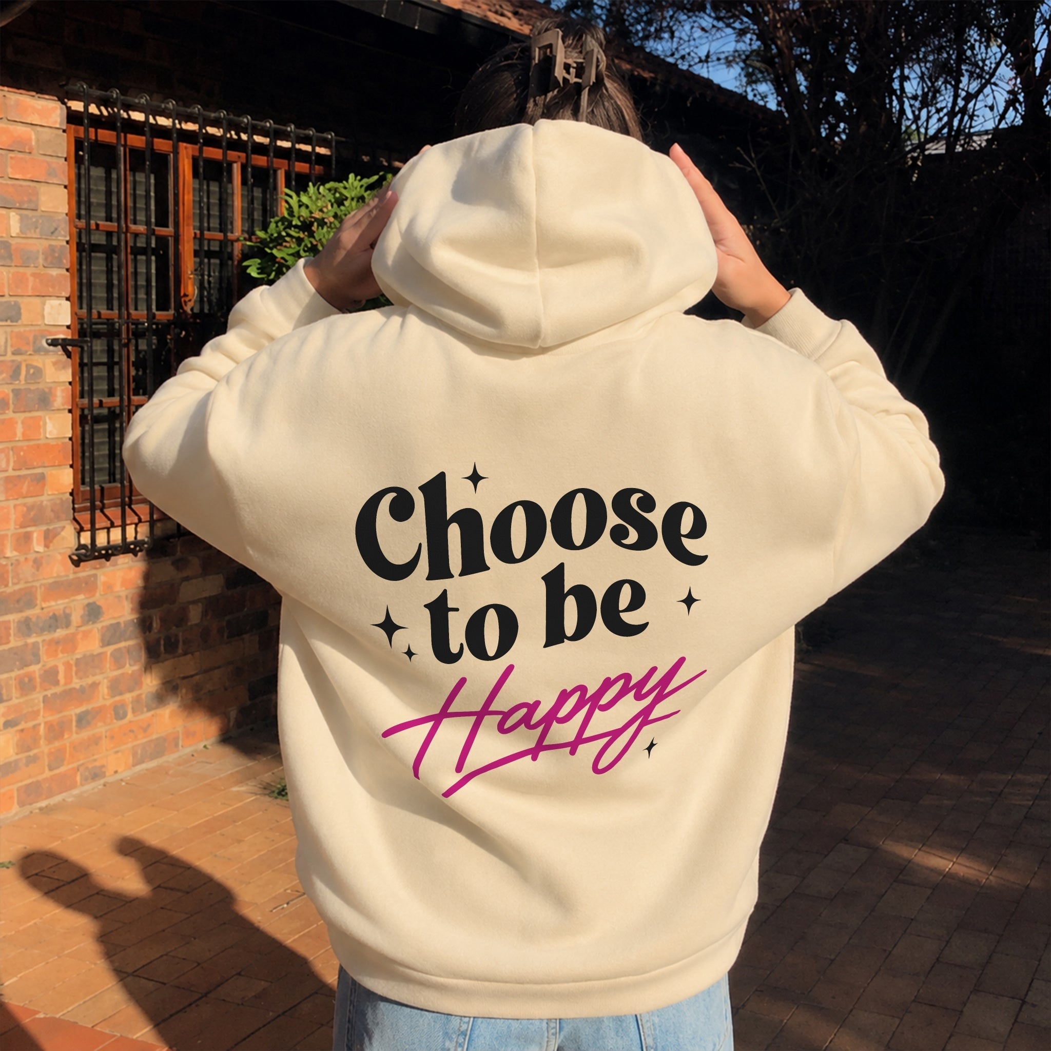 Choose To Be Happy Hoodie - Warm Sand back