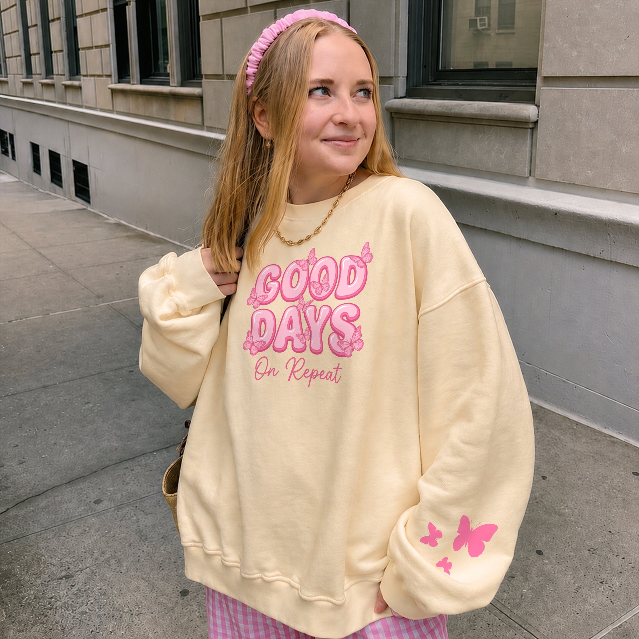 Good Days On Repeat Sweater - Warm Sand front