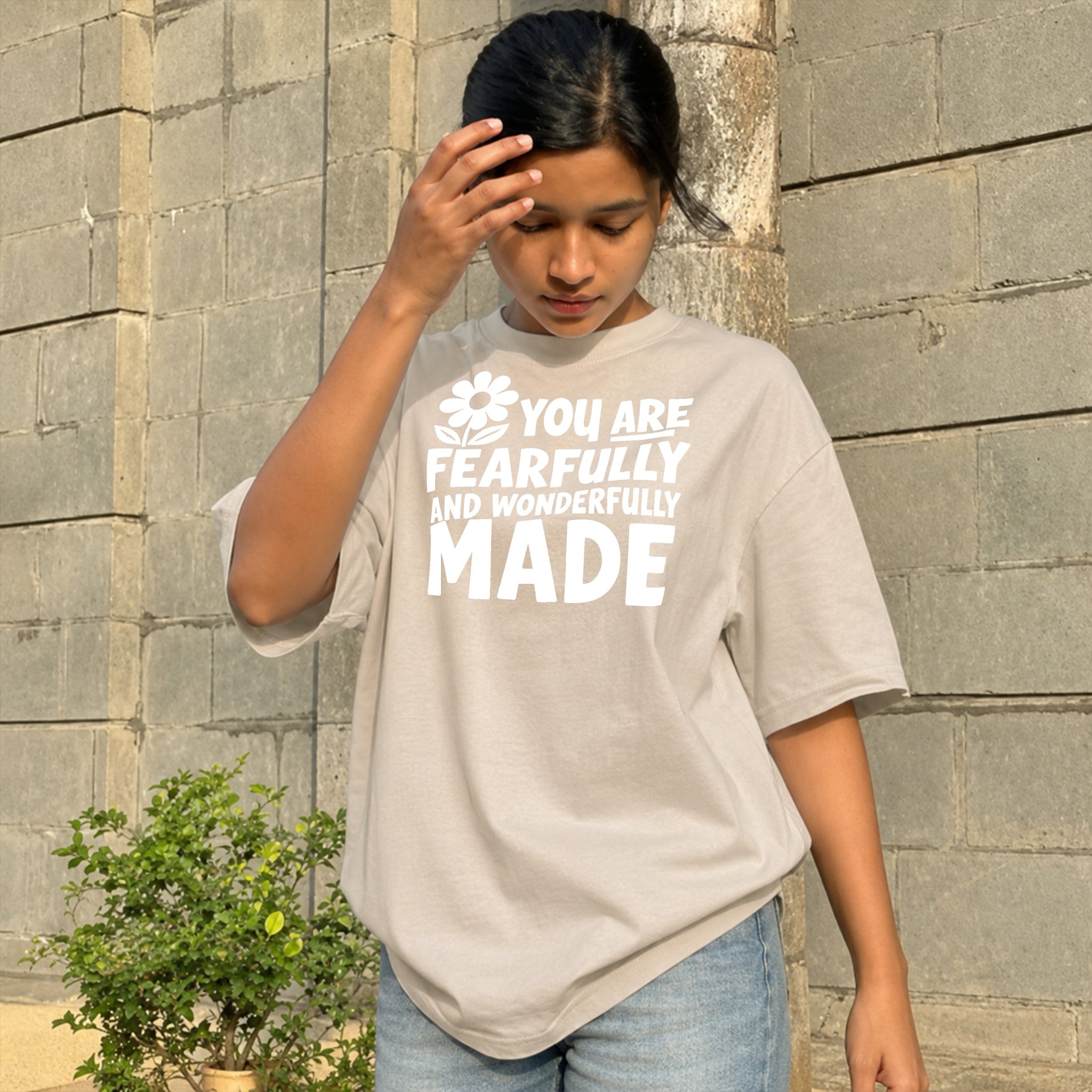 Fearfully And Wonderfully Made Tee - Warm Sand front