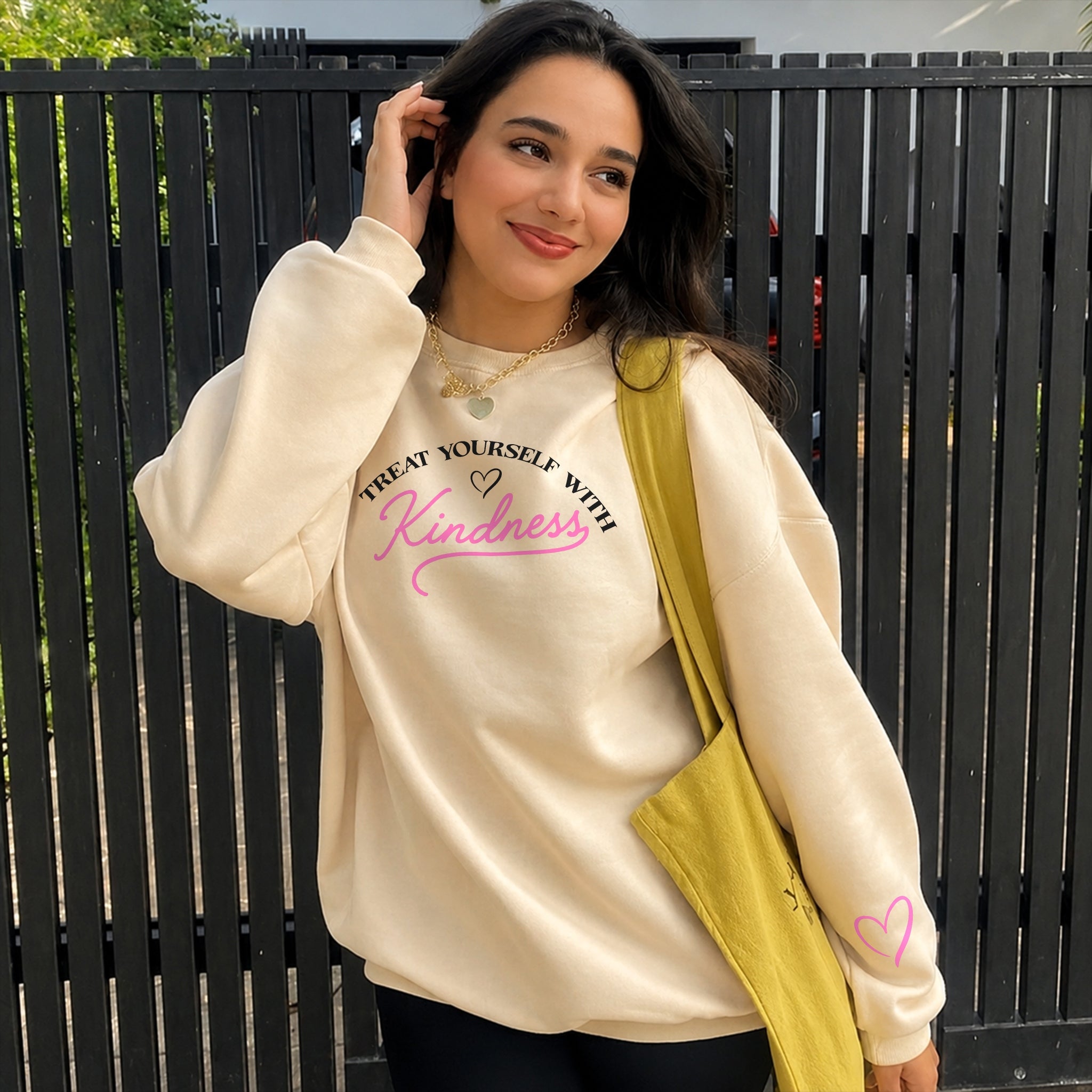 Treat Yourself With Kindness Sweater - Warm Sand front