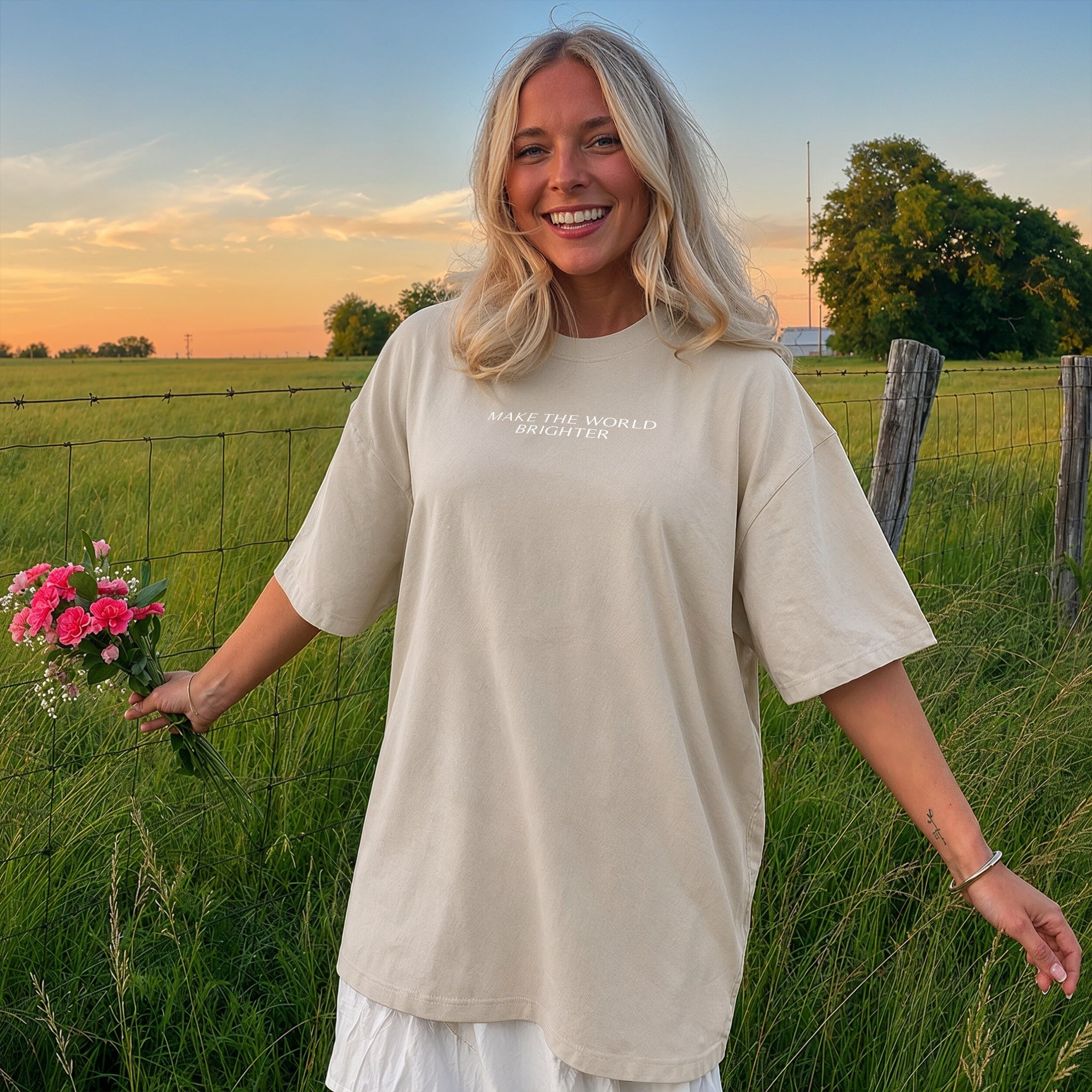 Let It Shine Tee - Warm Sand Front