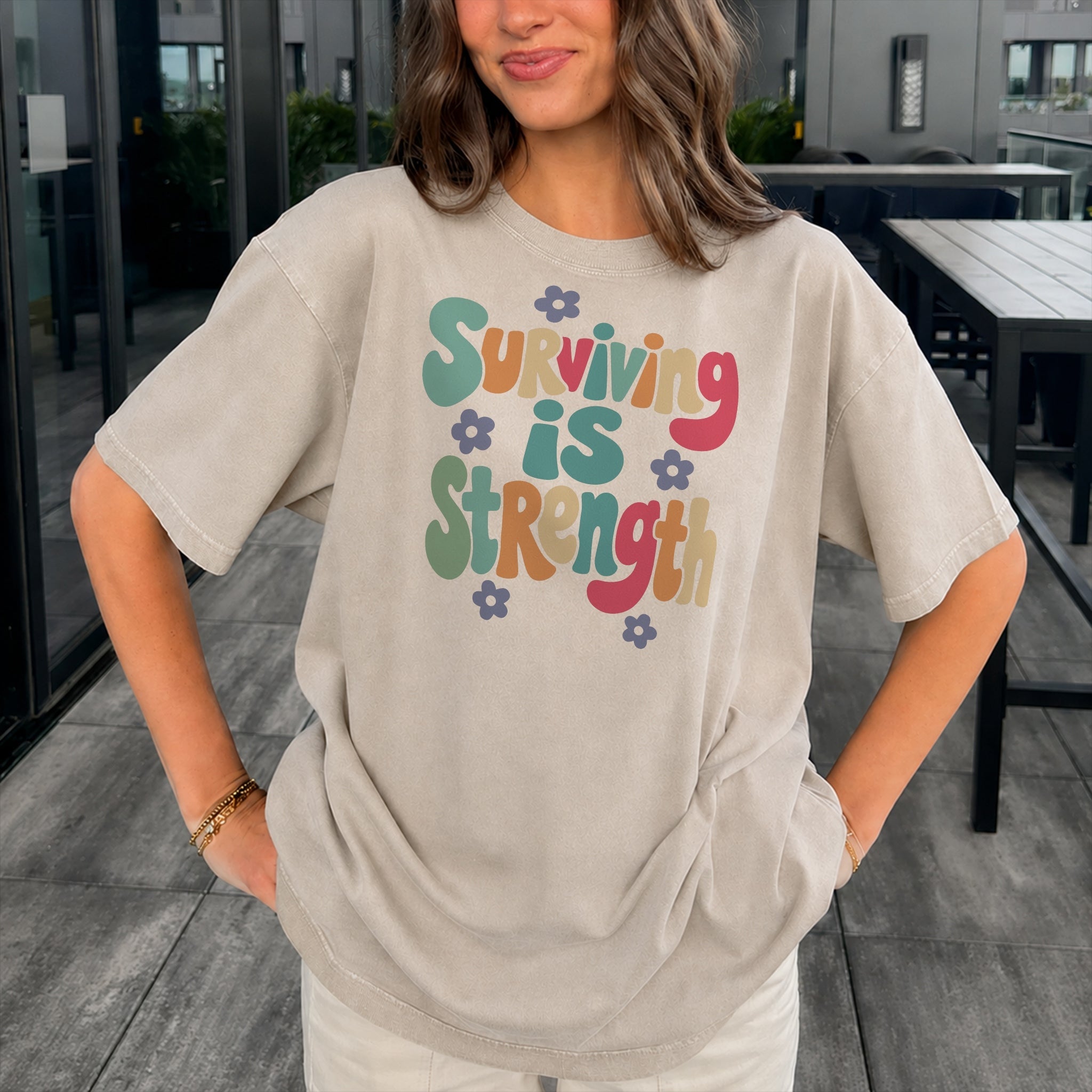 Surviving Is Strength Tee - Warm Sand front