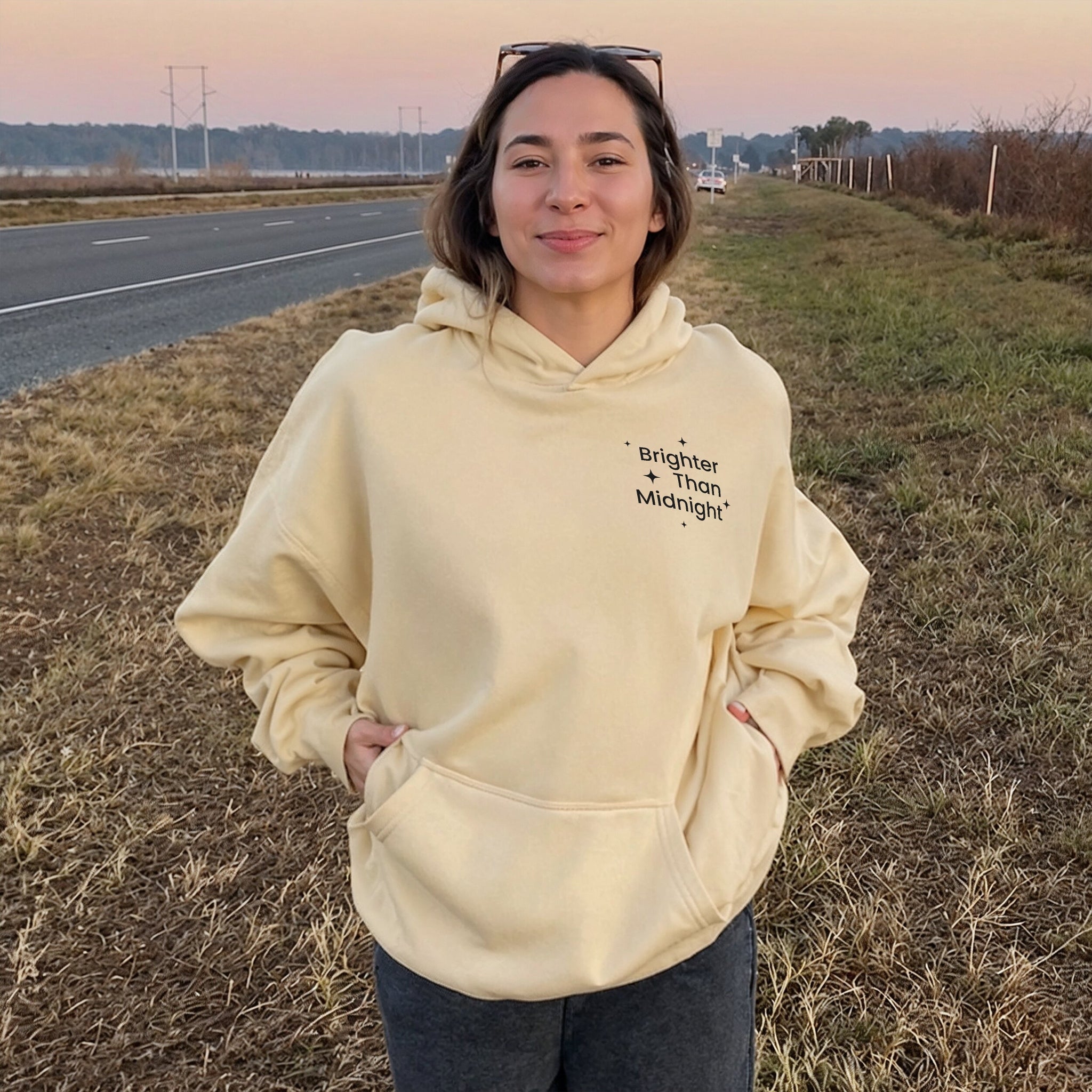 Brighter Than Midnight Hoodie - Warm Sand Front
