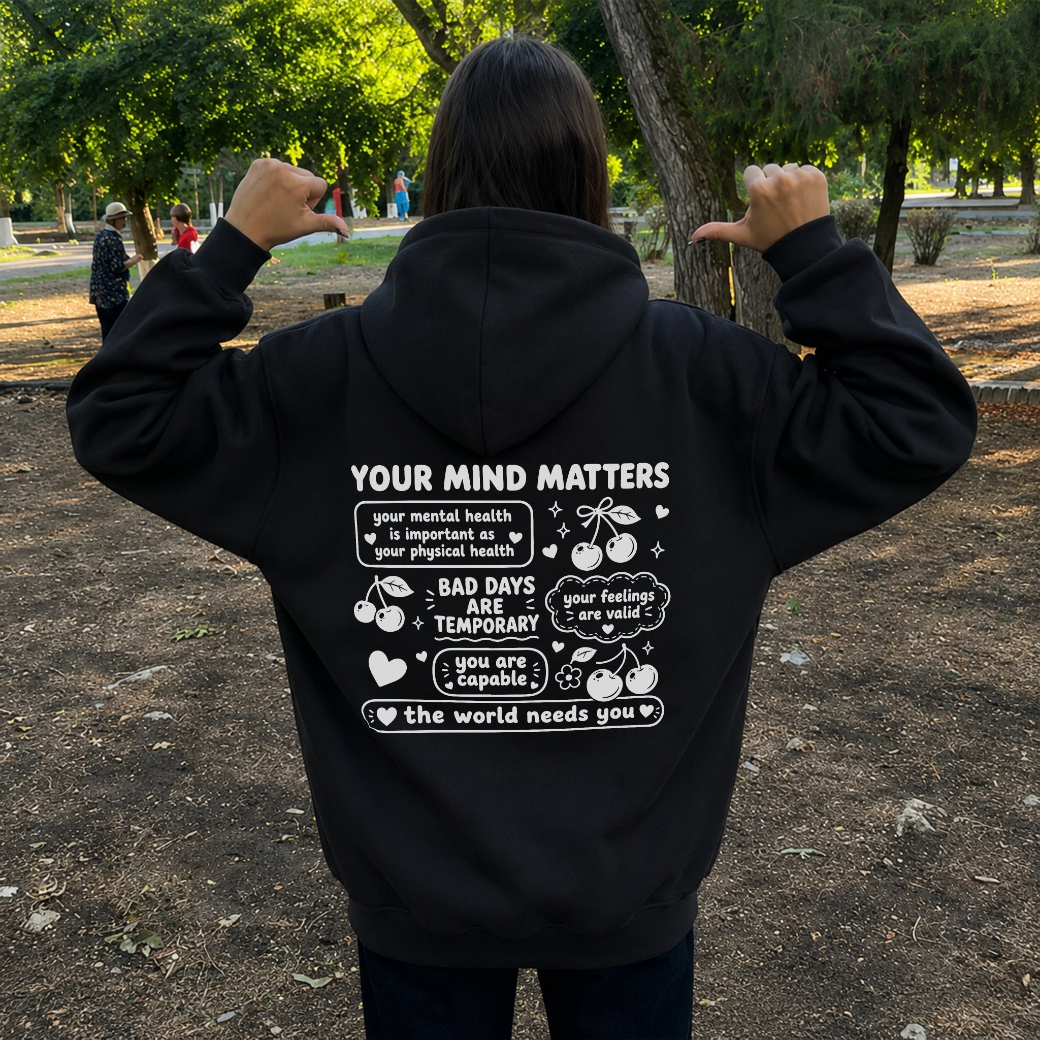 Your Mind Matters Cherry Hoodie - Black back
