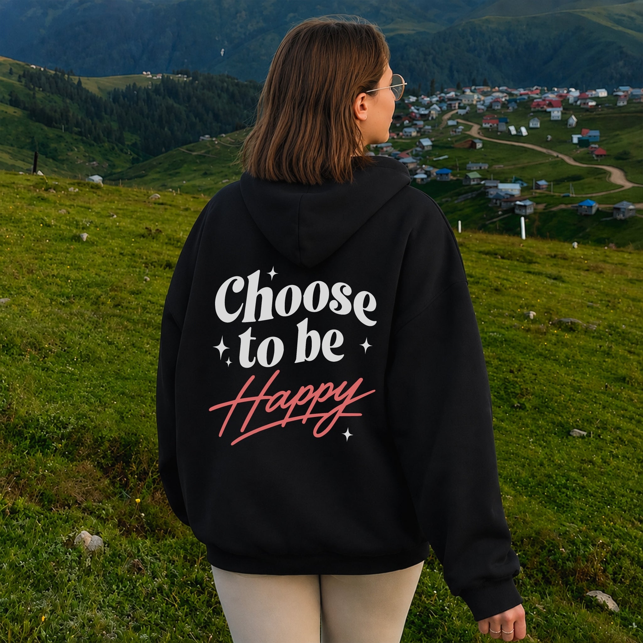 Choose To Be Happy Hoodie - Black back