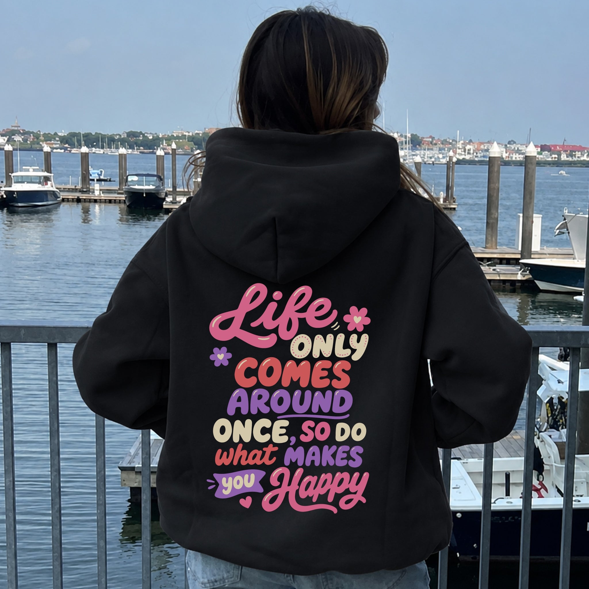 Life Only Comes Around Once Hoodie - Black back