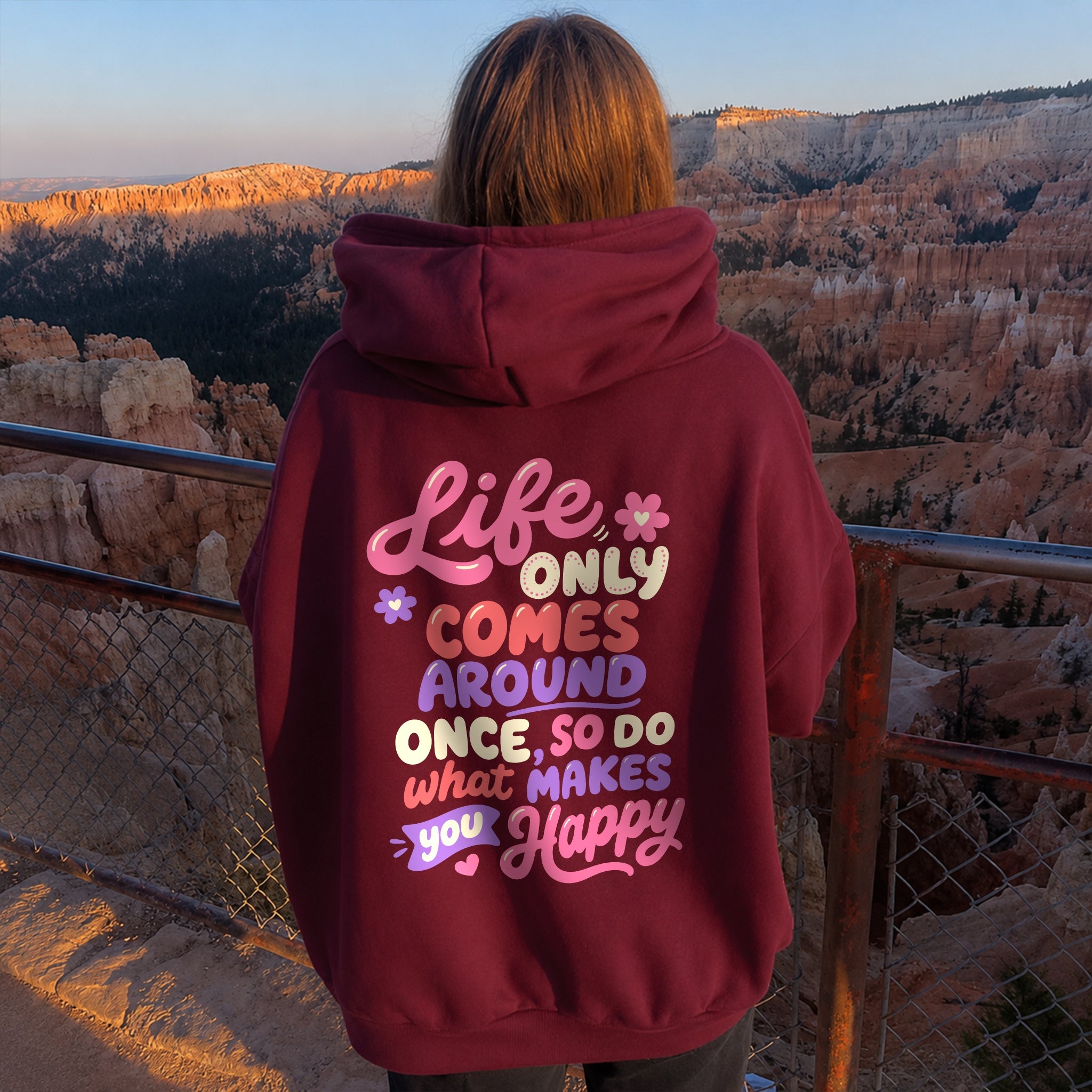 Life Only Comes Around Once Hoodie - Burgundy back