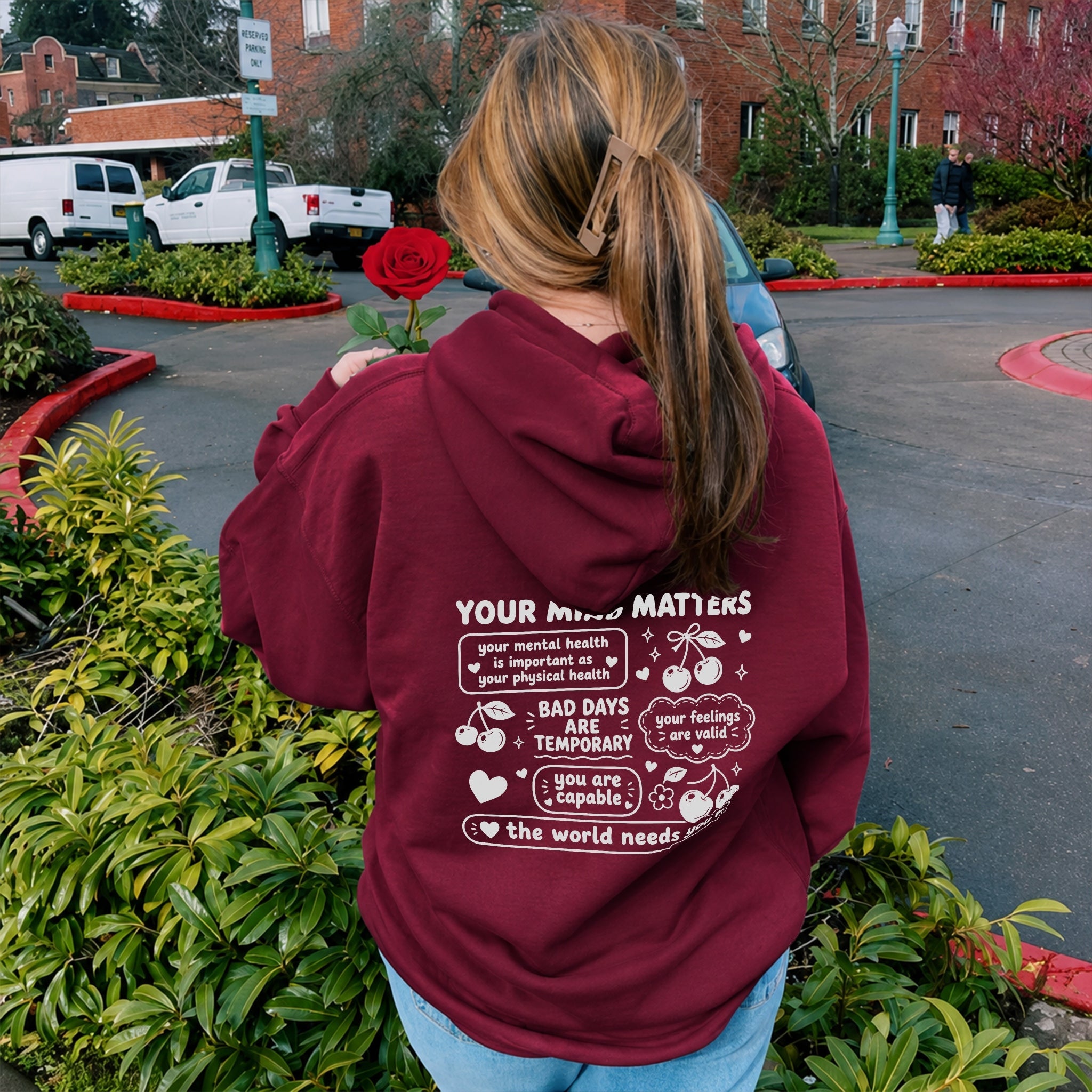 Your Mind Matters Cherry Hoodie - Burgundy back