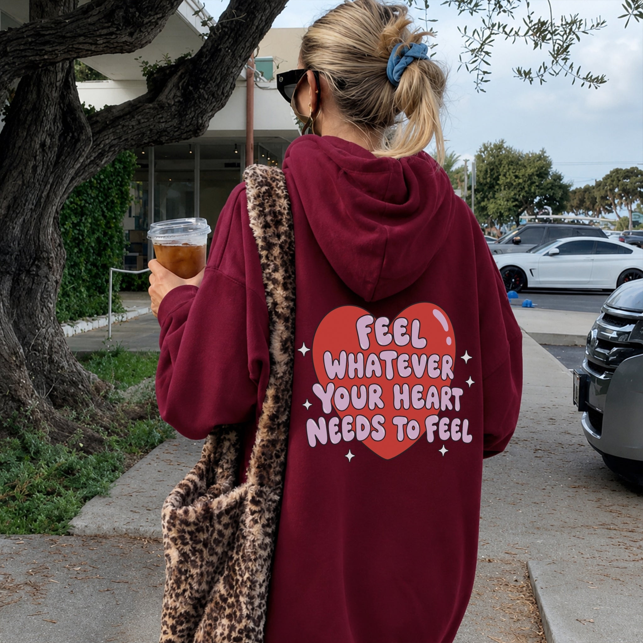 Feel Whatever Your Heart Needs Hoodie - Burgundy back