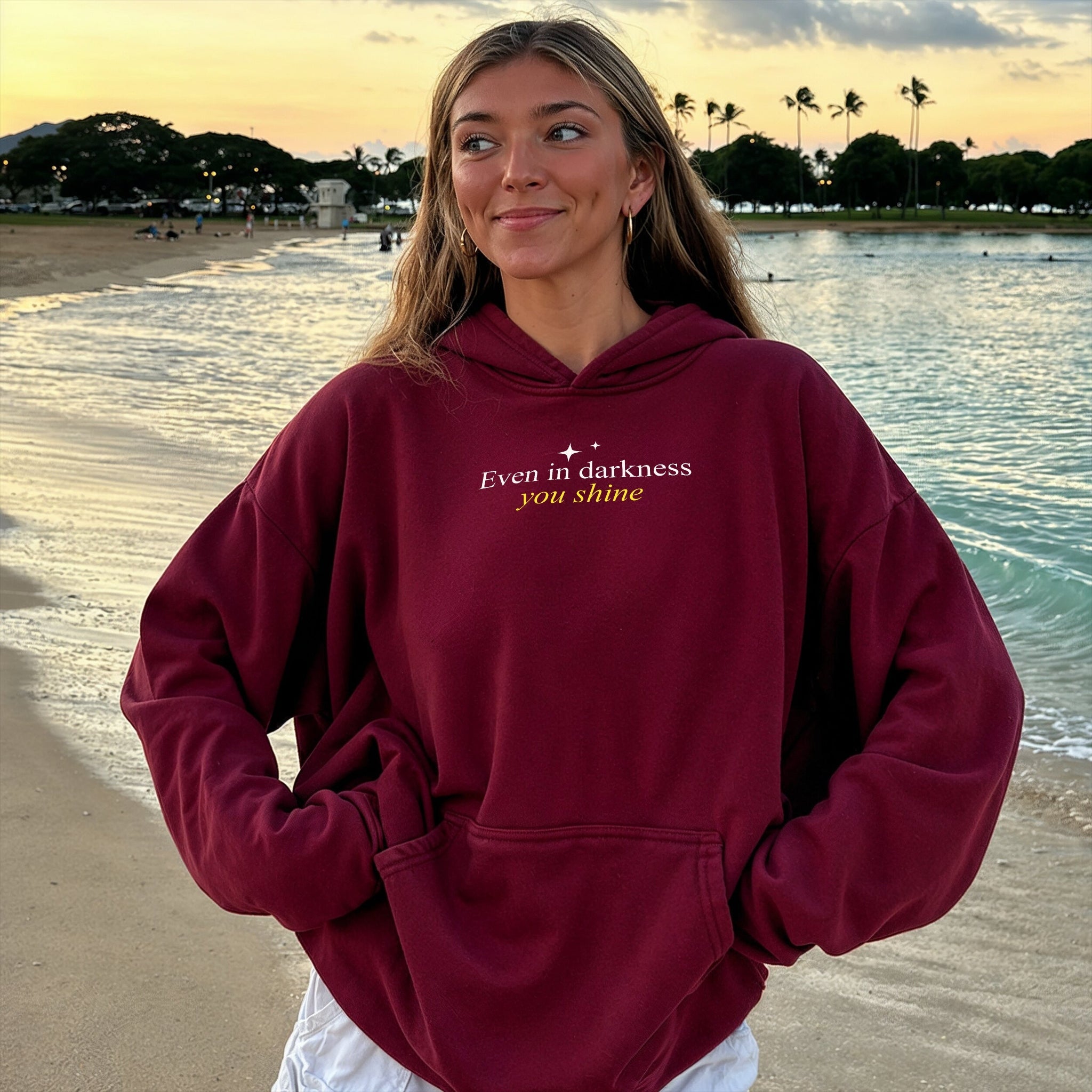Still Shines Hoodie - Burgundy Front