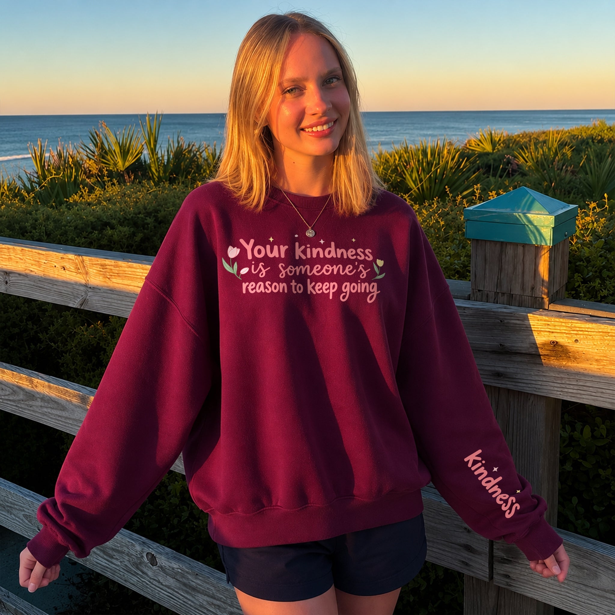 Kindness Keeps Someone Going Sweater - Burgundy front