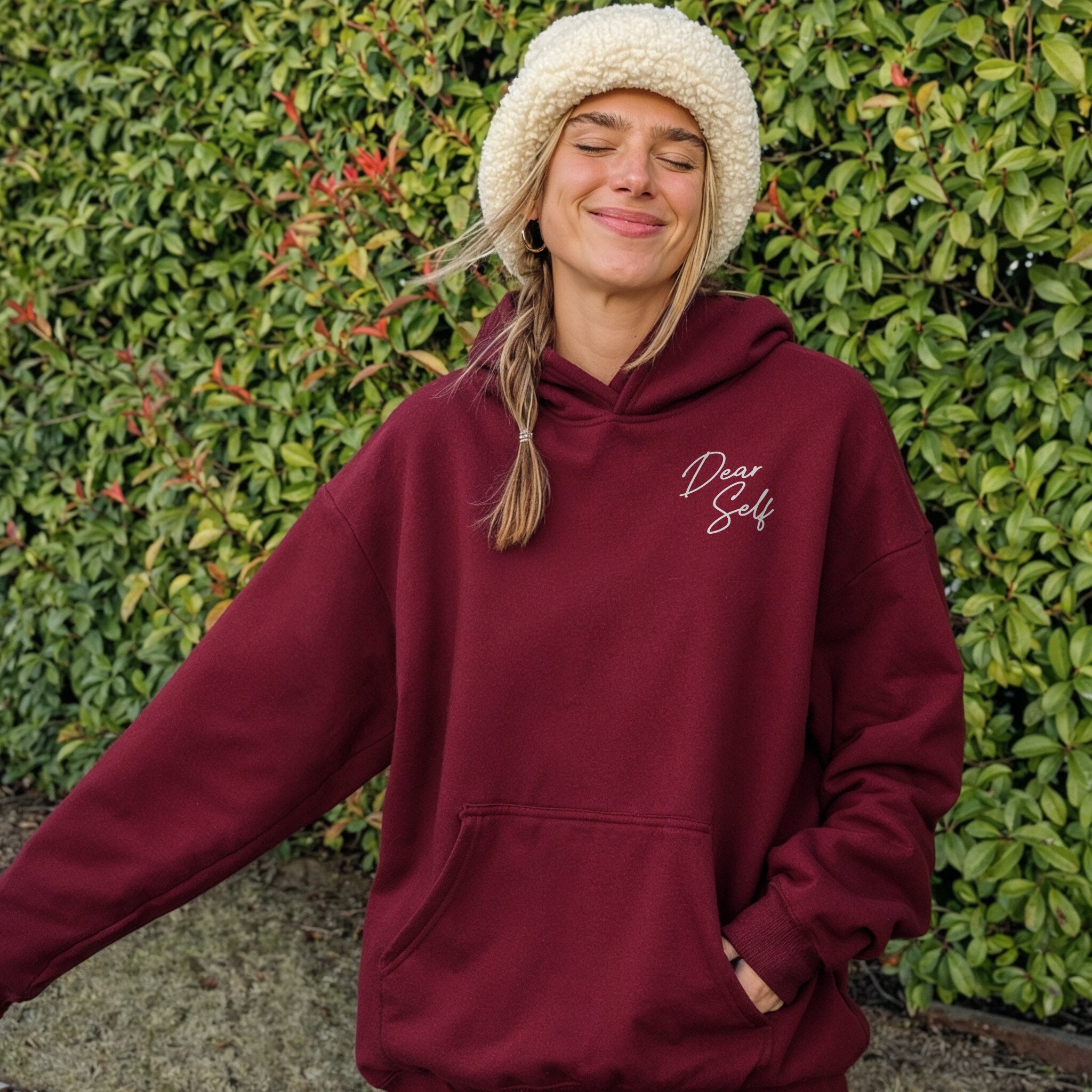 Dear Self Hoodie - Burgundy Front