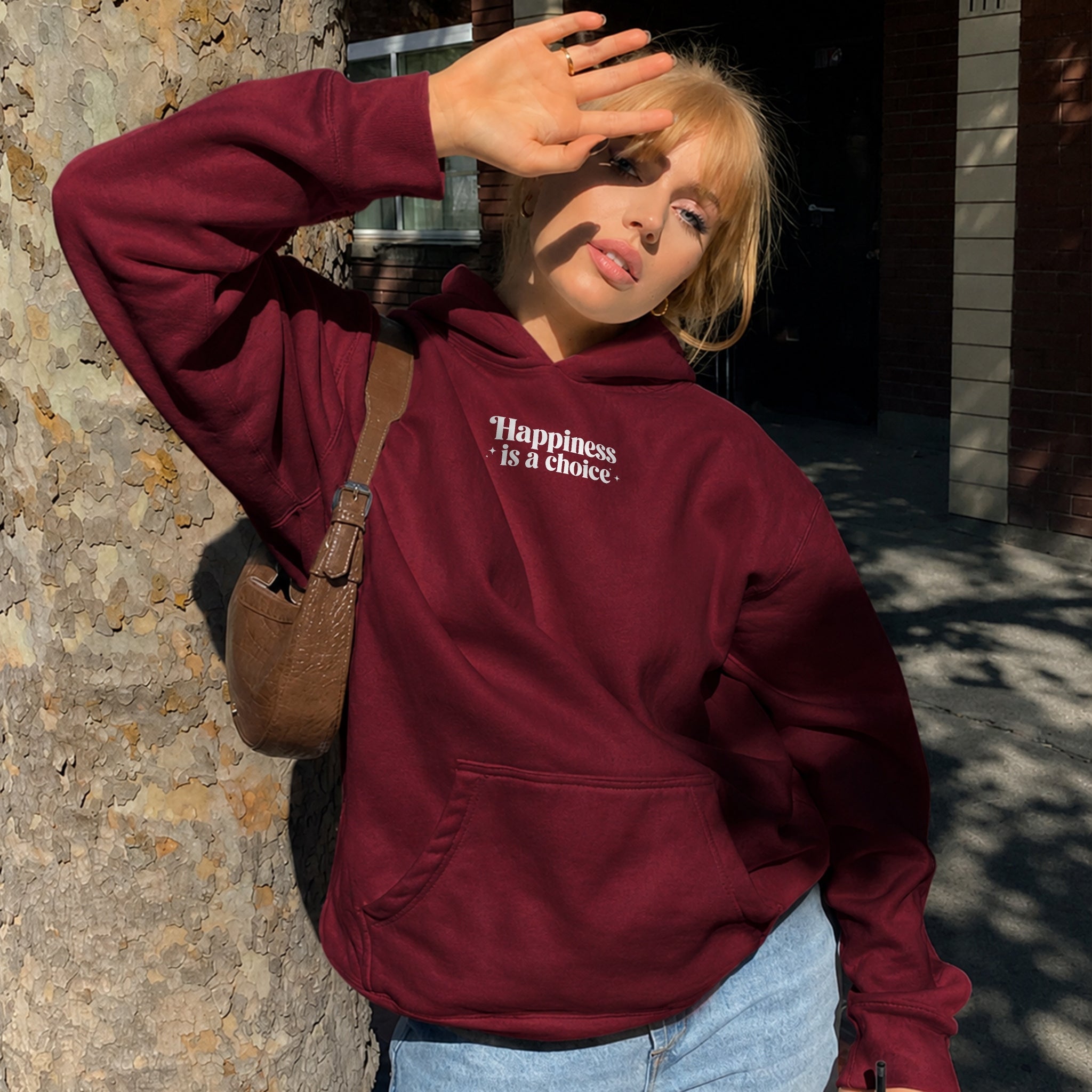 Choose To Be Happy Hoodie - Burgundy front