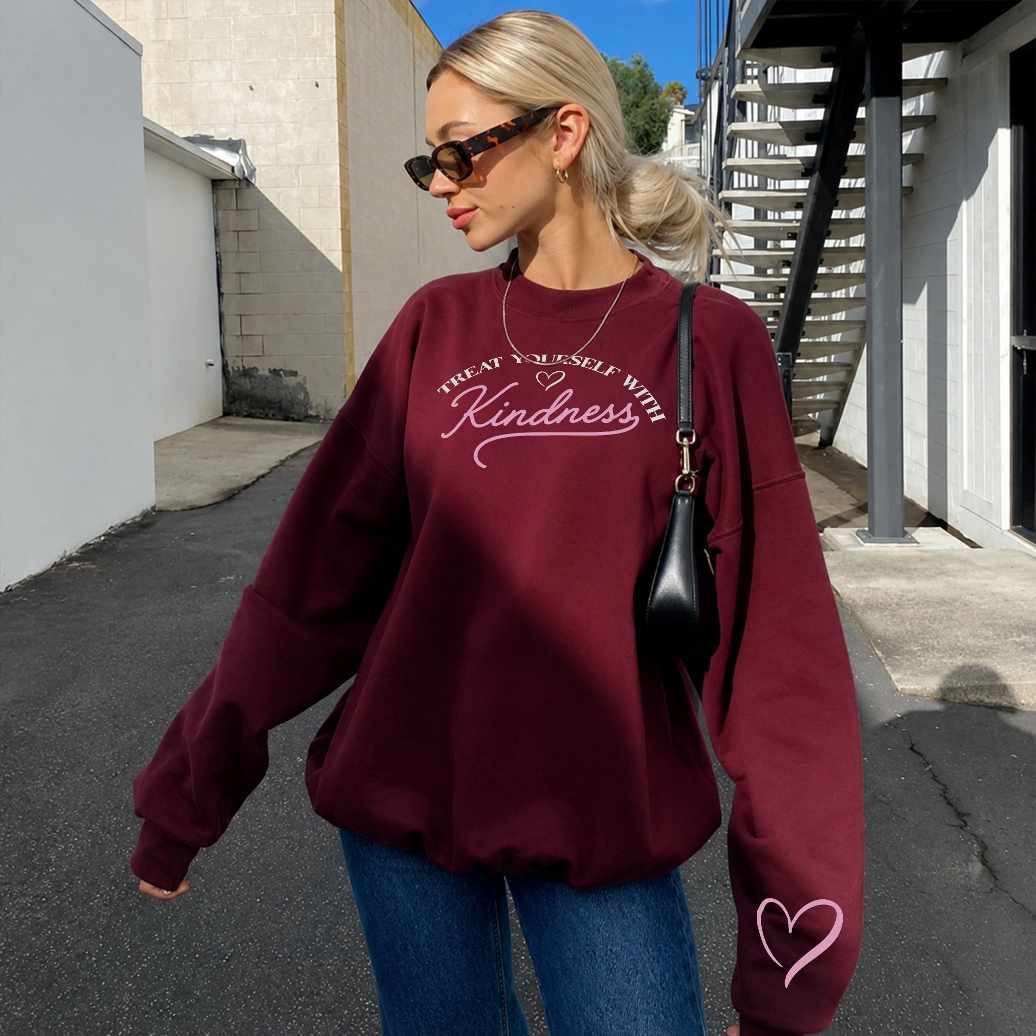 Treat Yourself With Kindness Sweater - Burgundy front