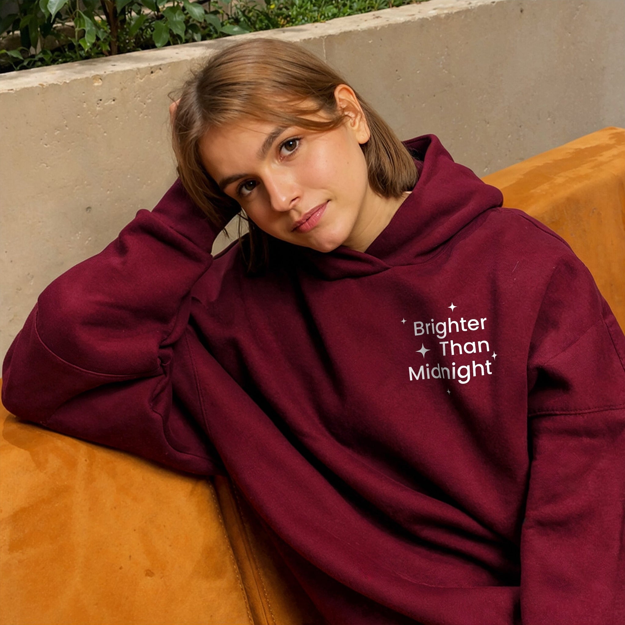 Brighter Than Midnight Hoodie - Burgundy Front