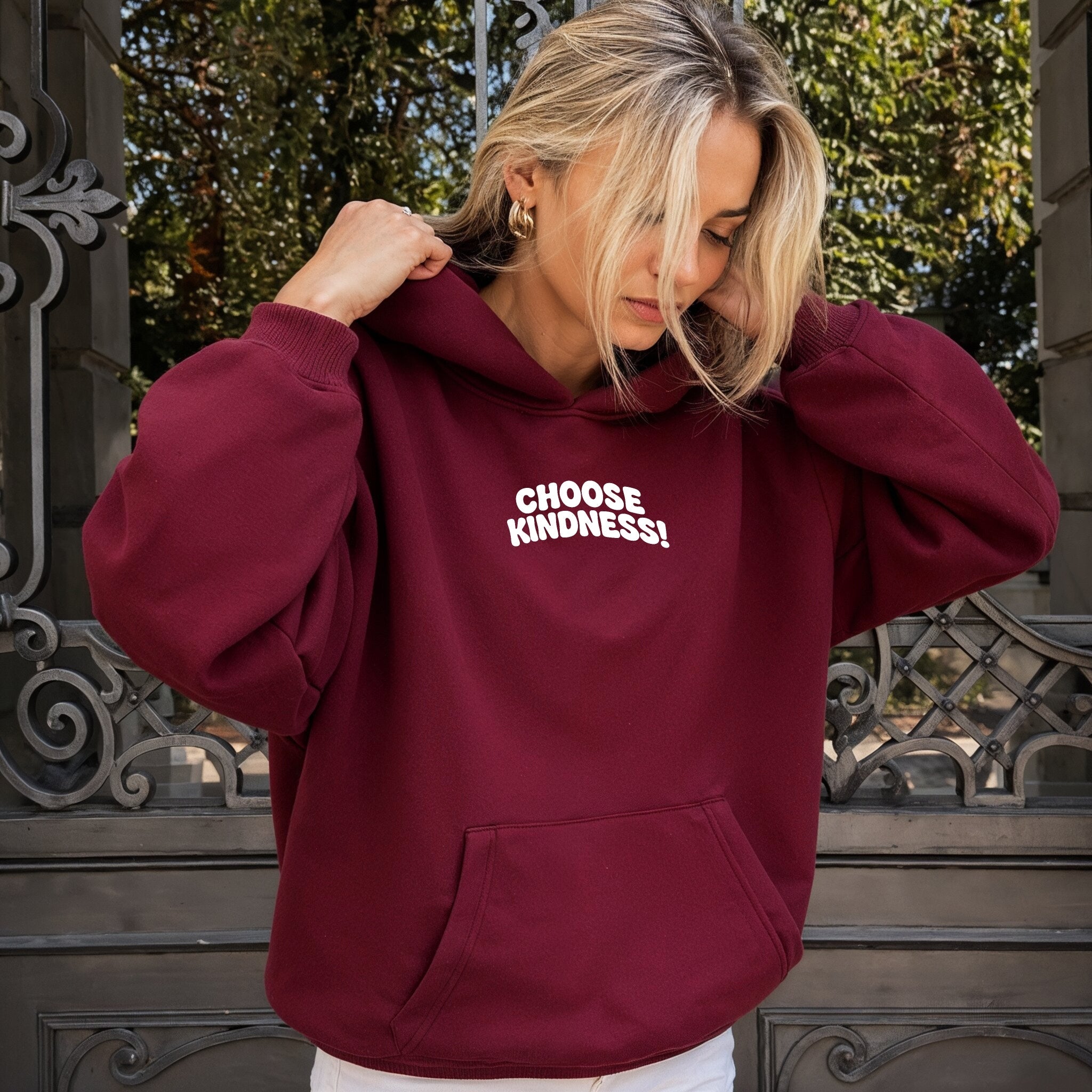 Kindness Matters Hoodie - Burgundy Front