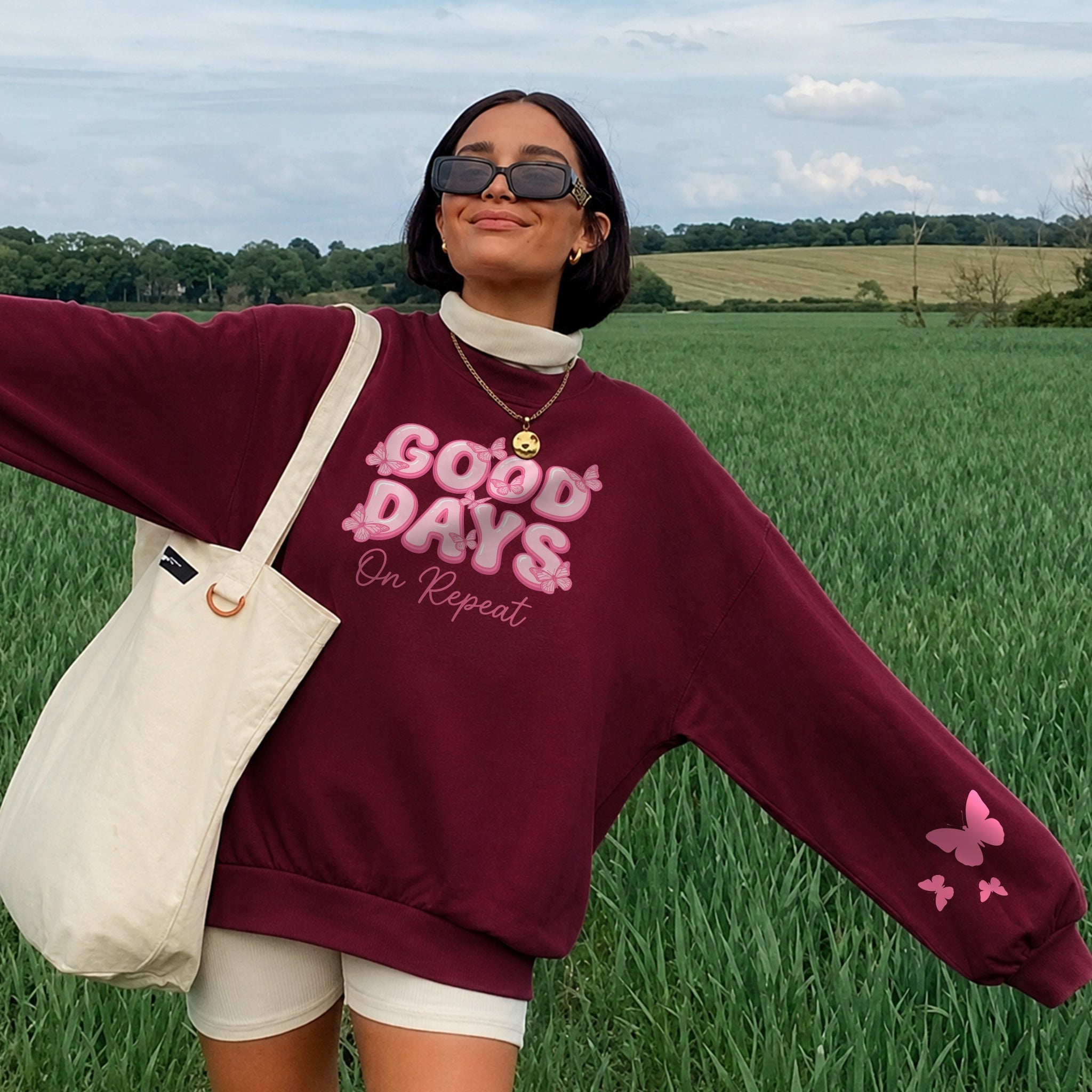 Good Days On Repeat Sweater - Burgundy front