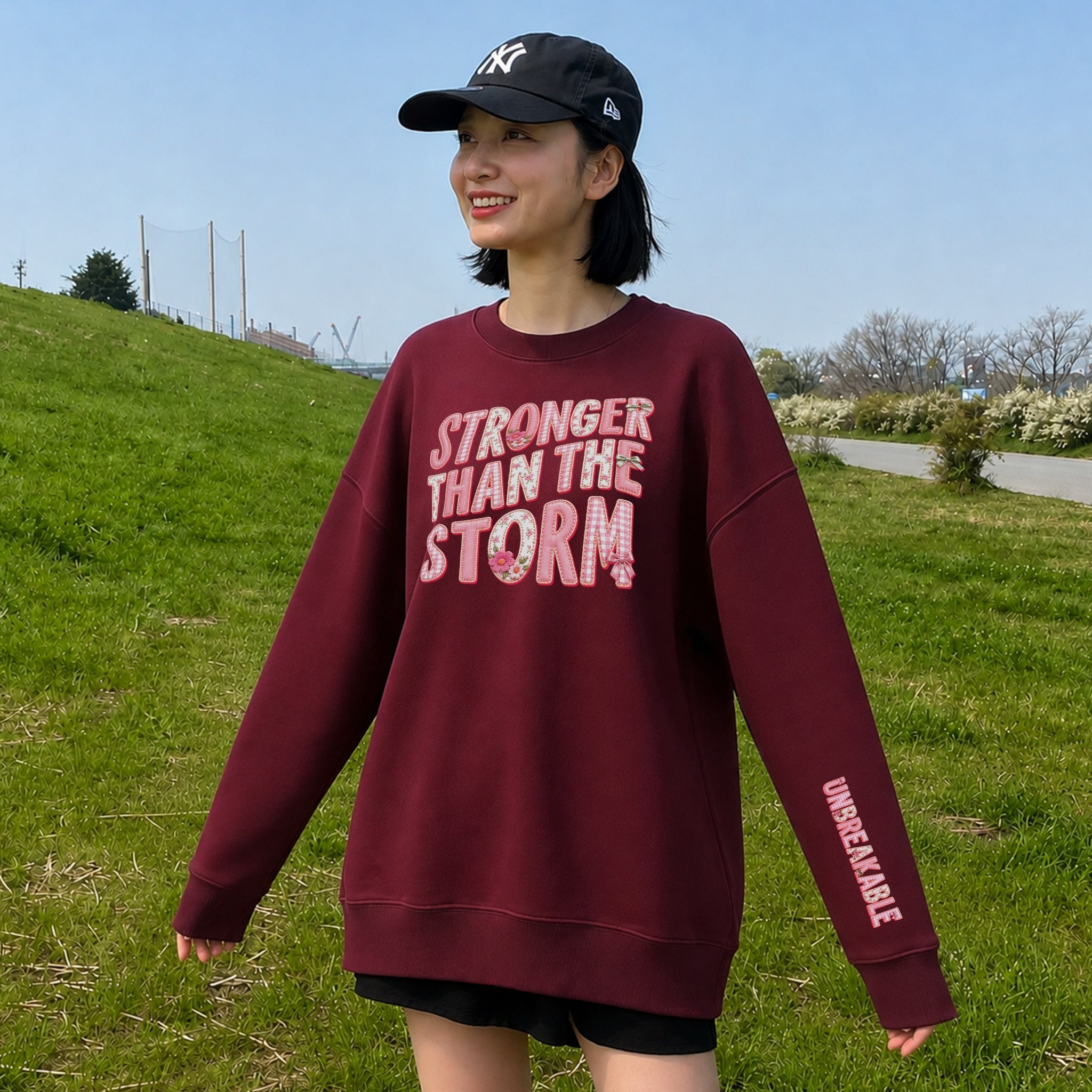 Stronger Than The Storm Sweater - Burgundy front