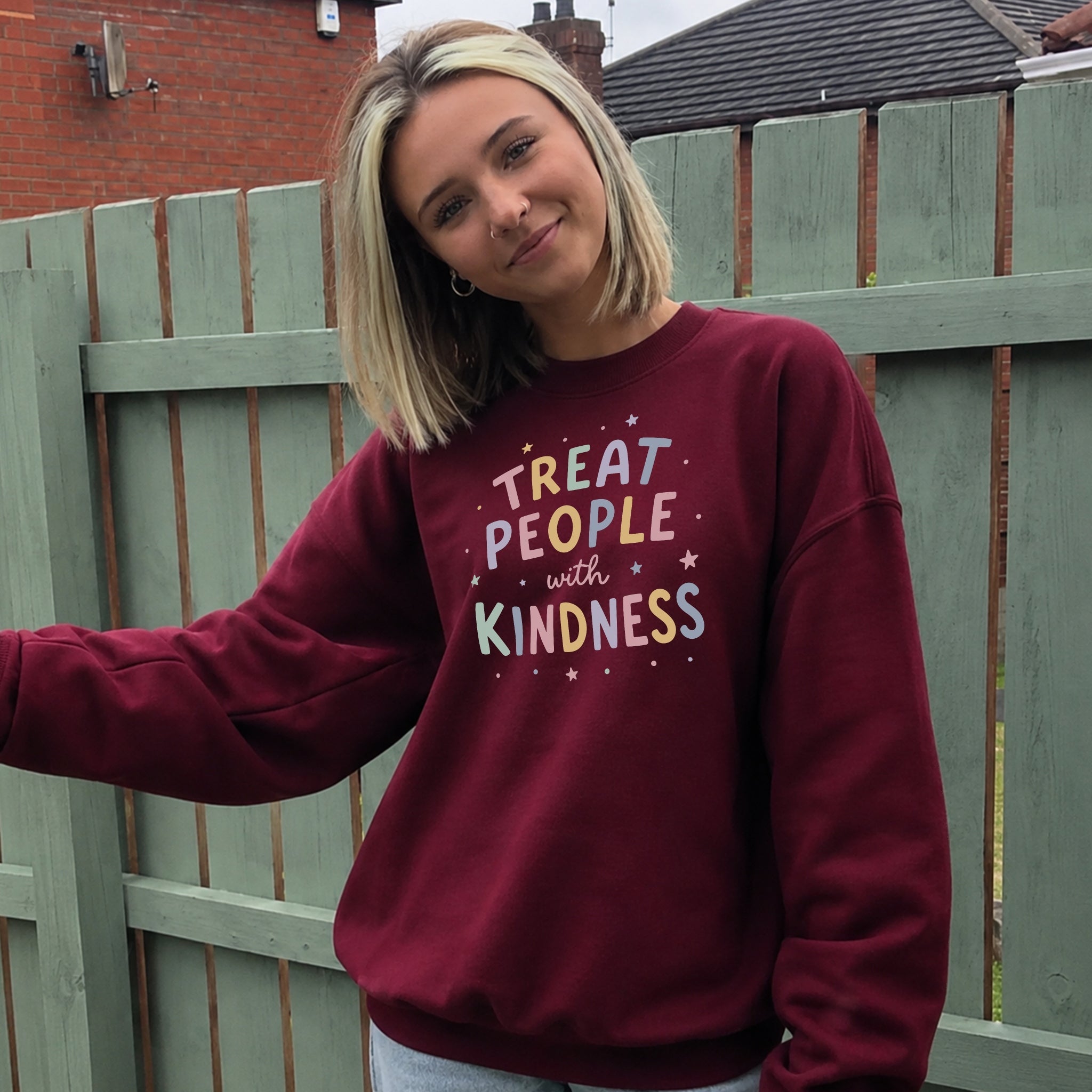 Treat People With Kindness Sweater - Burgundy front