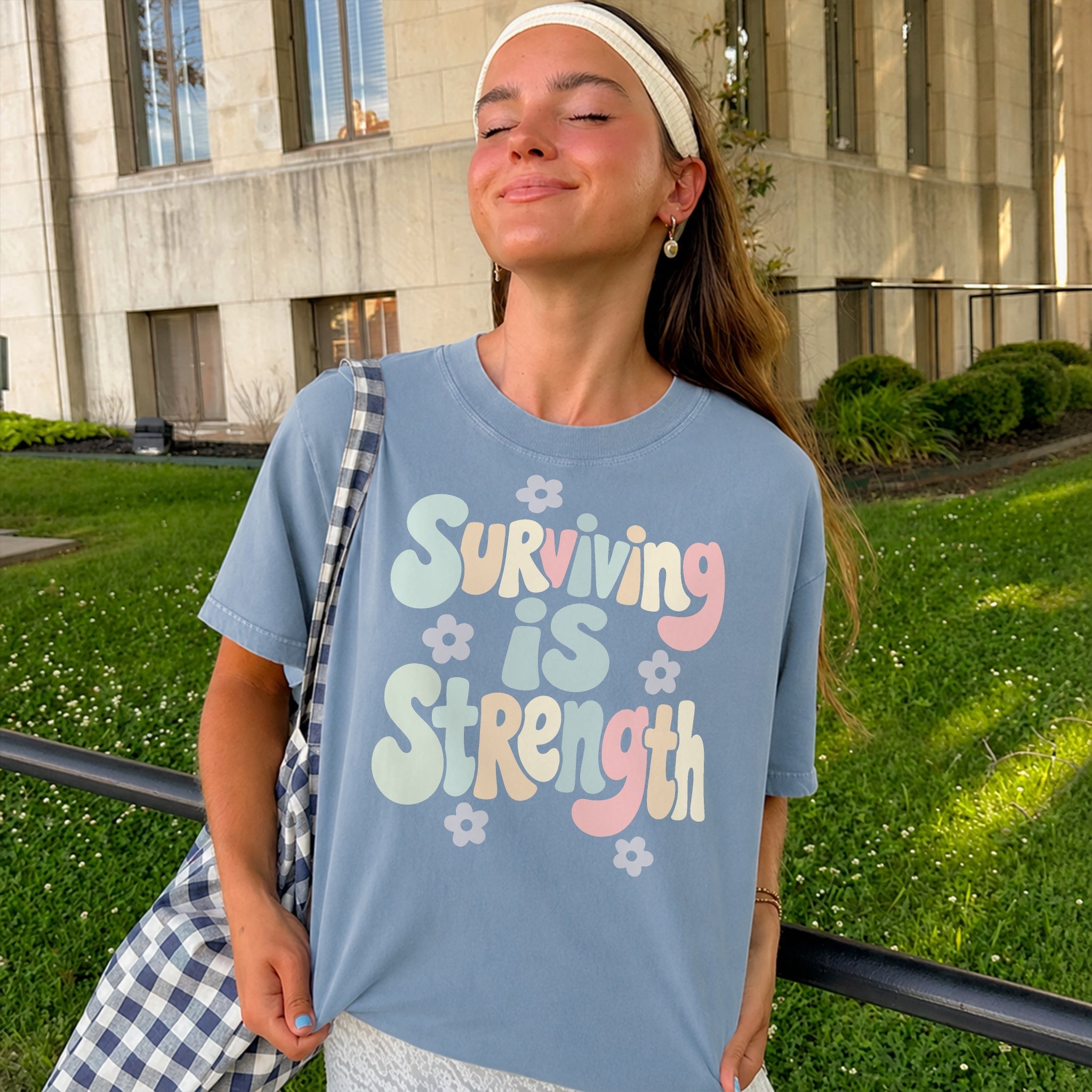 Surviving Is Strength Tee - Calm Blue front