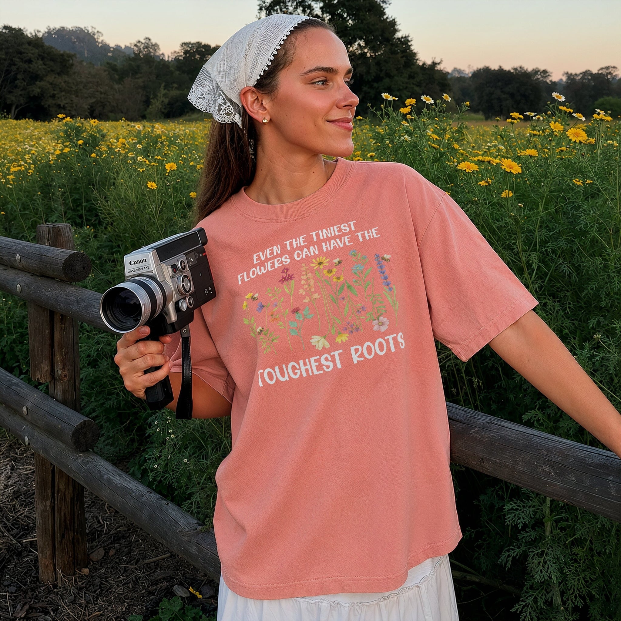 Tough Roots Tee - Coral Front