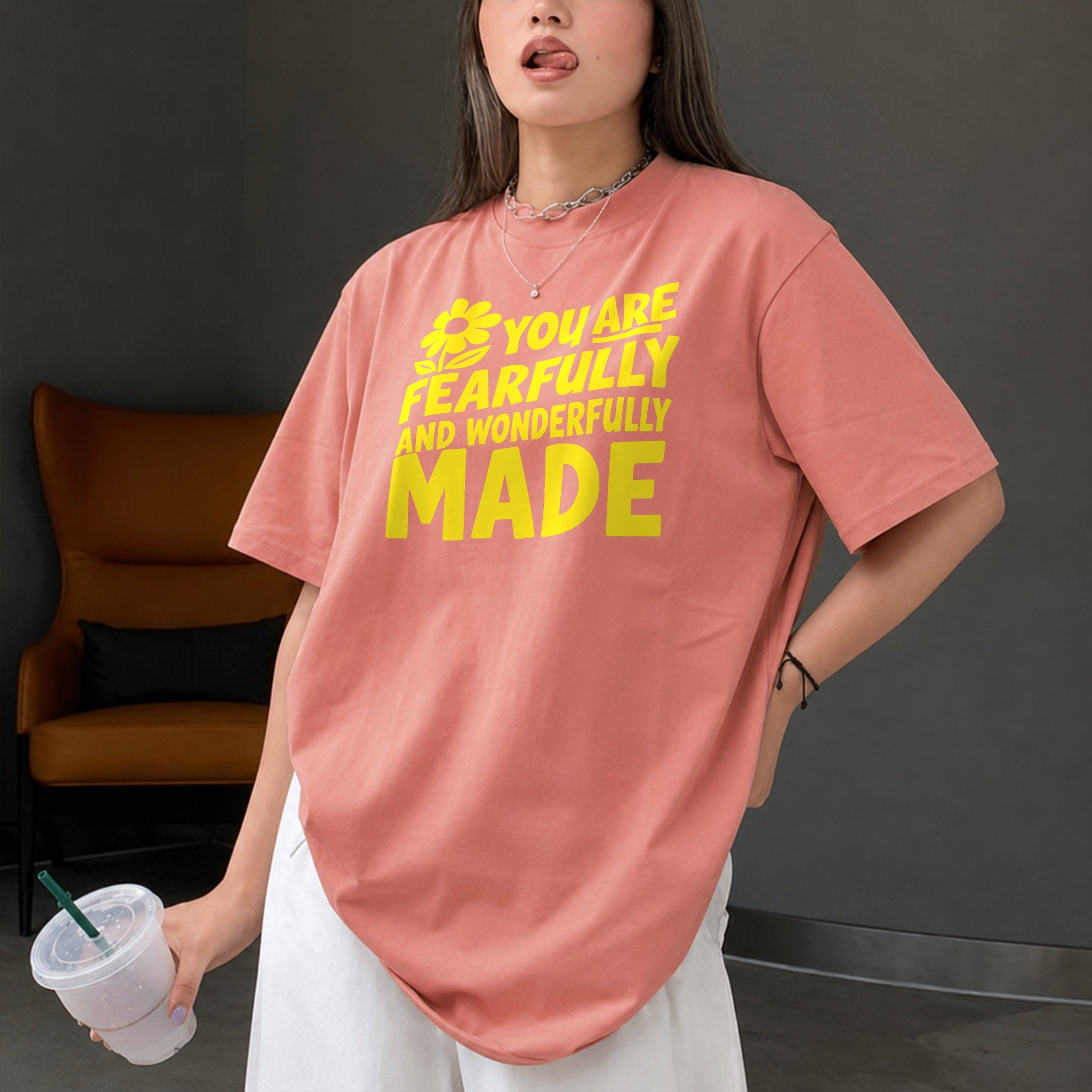 Fearfully And Wonderfully Made Tee - Coral front