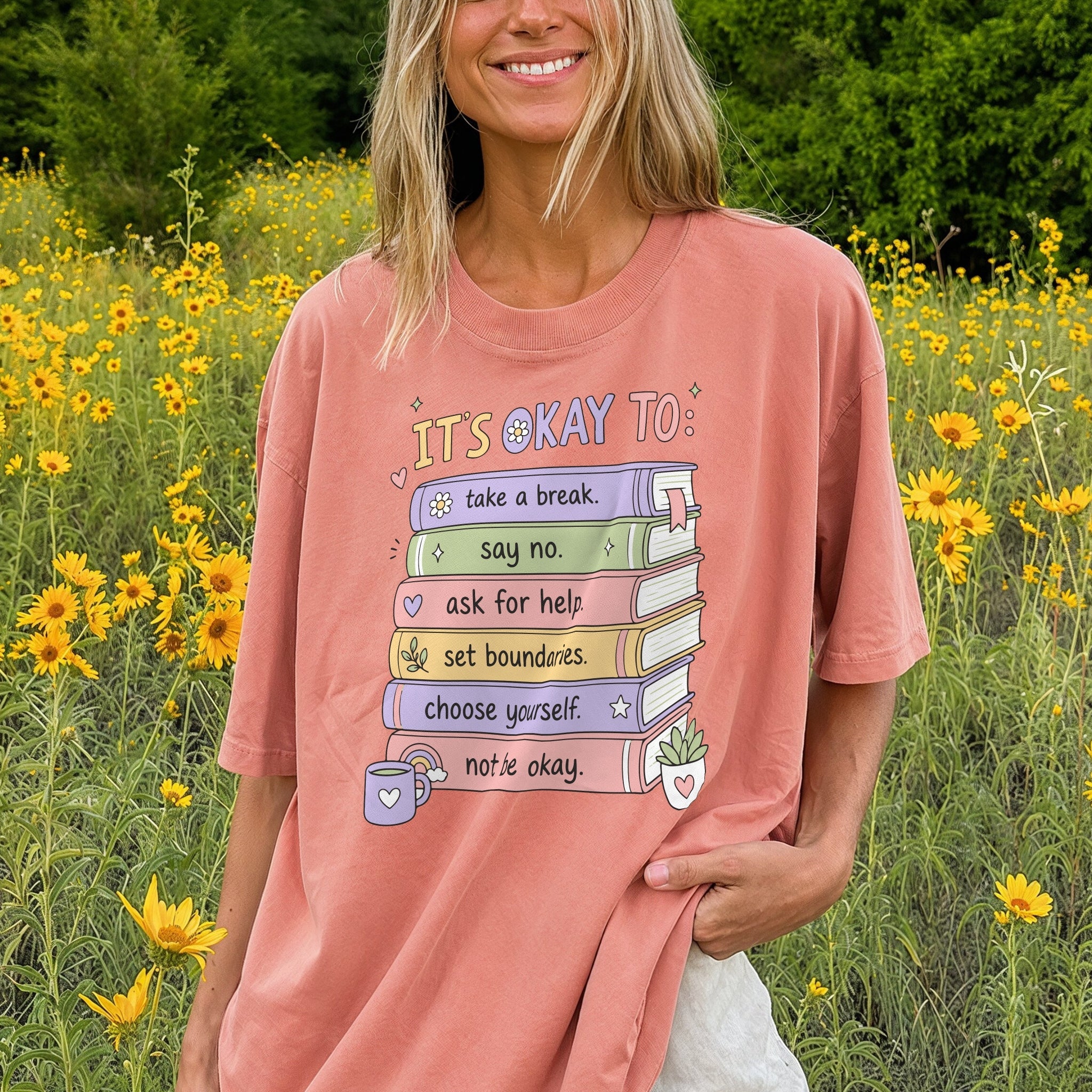 Its Okay Tee - Coral Front