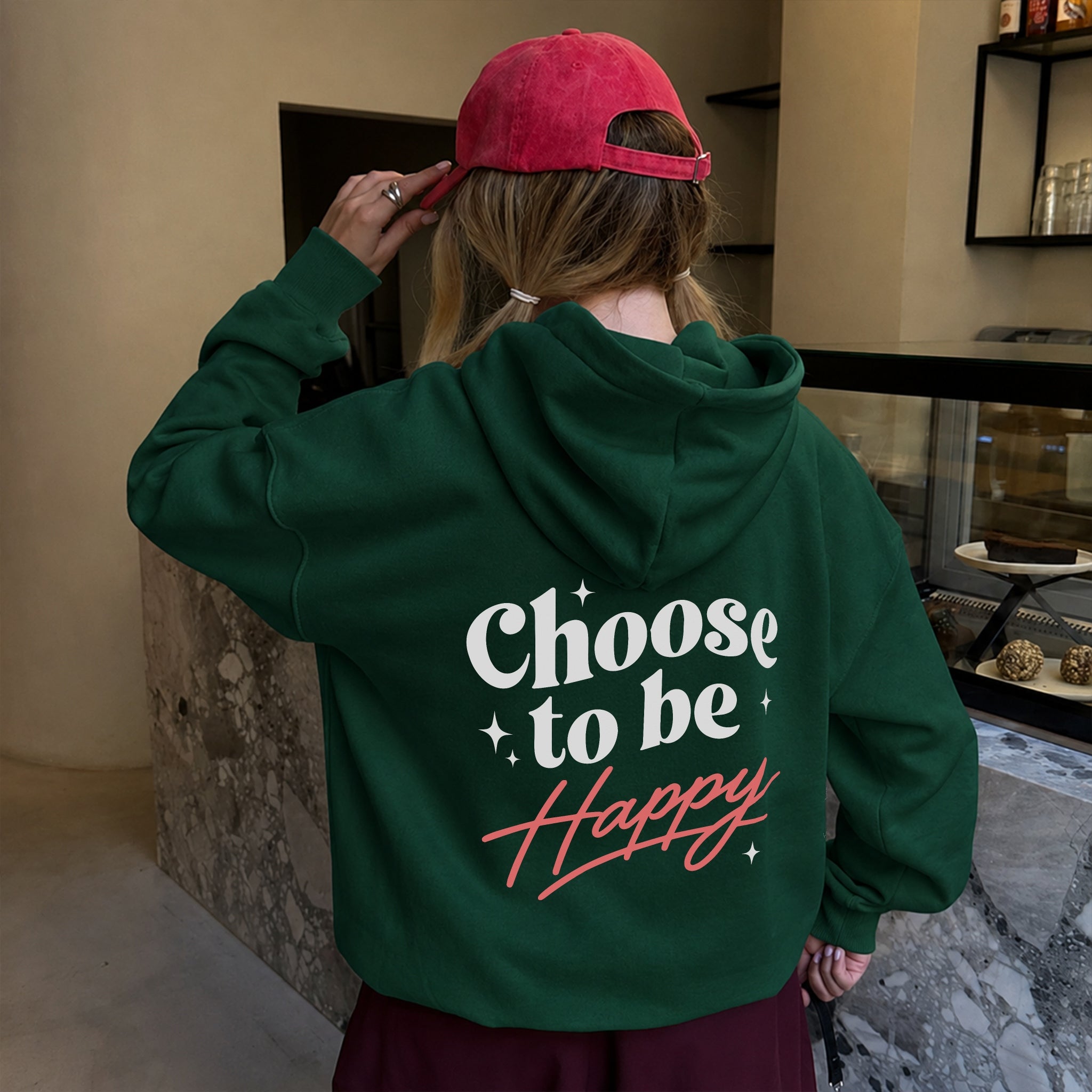 Choose To Be Happy Hoodie - Forest Green back