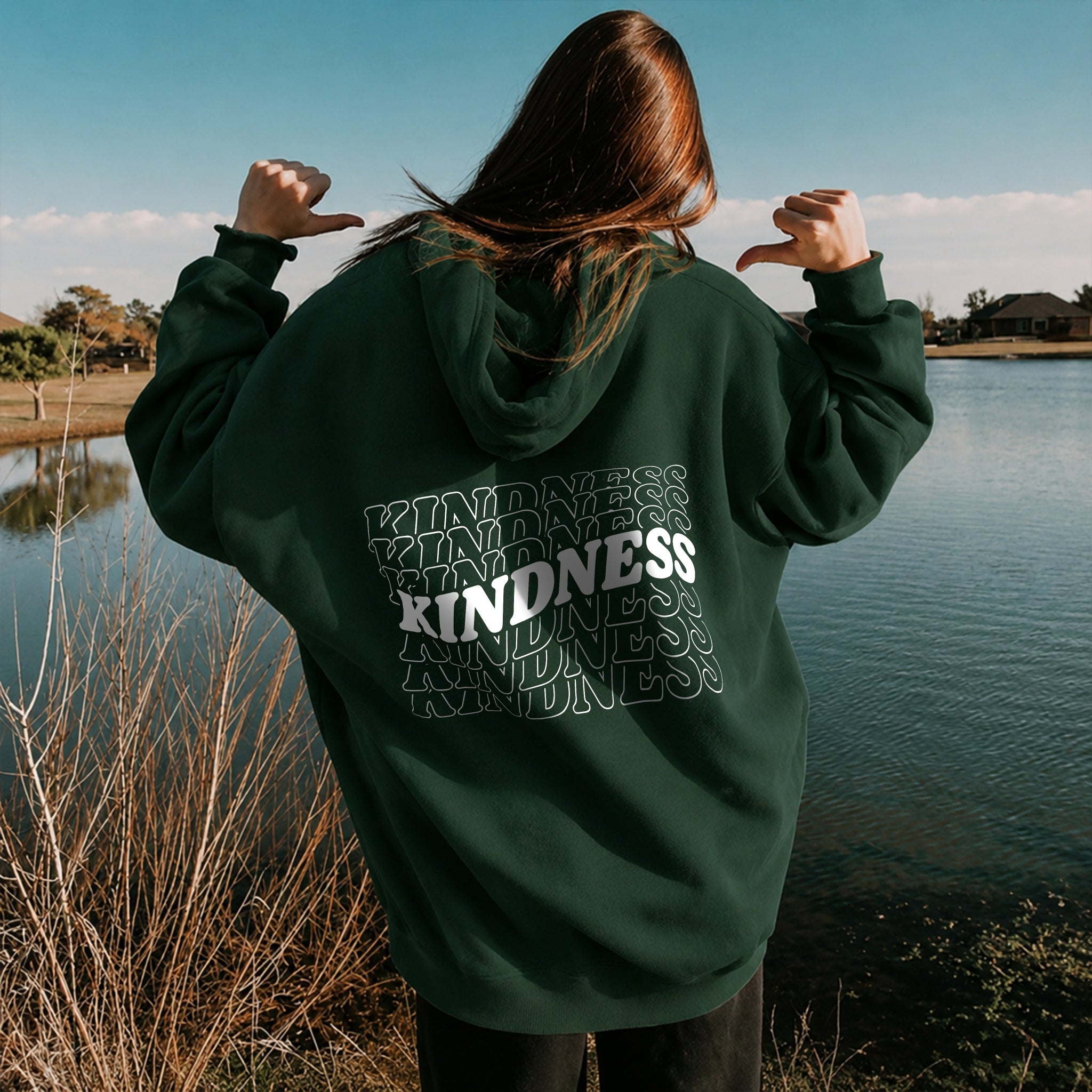 Kindness Wave Hoodie - Forest Green back