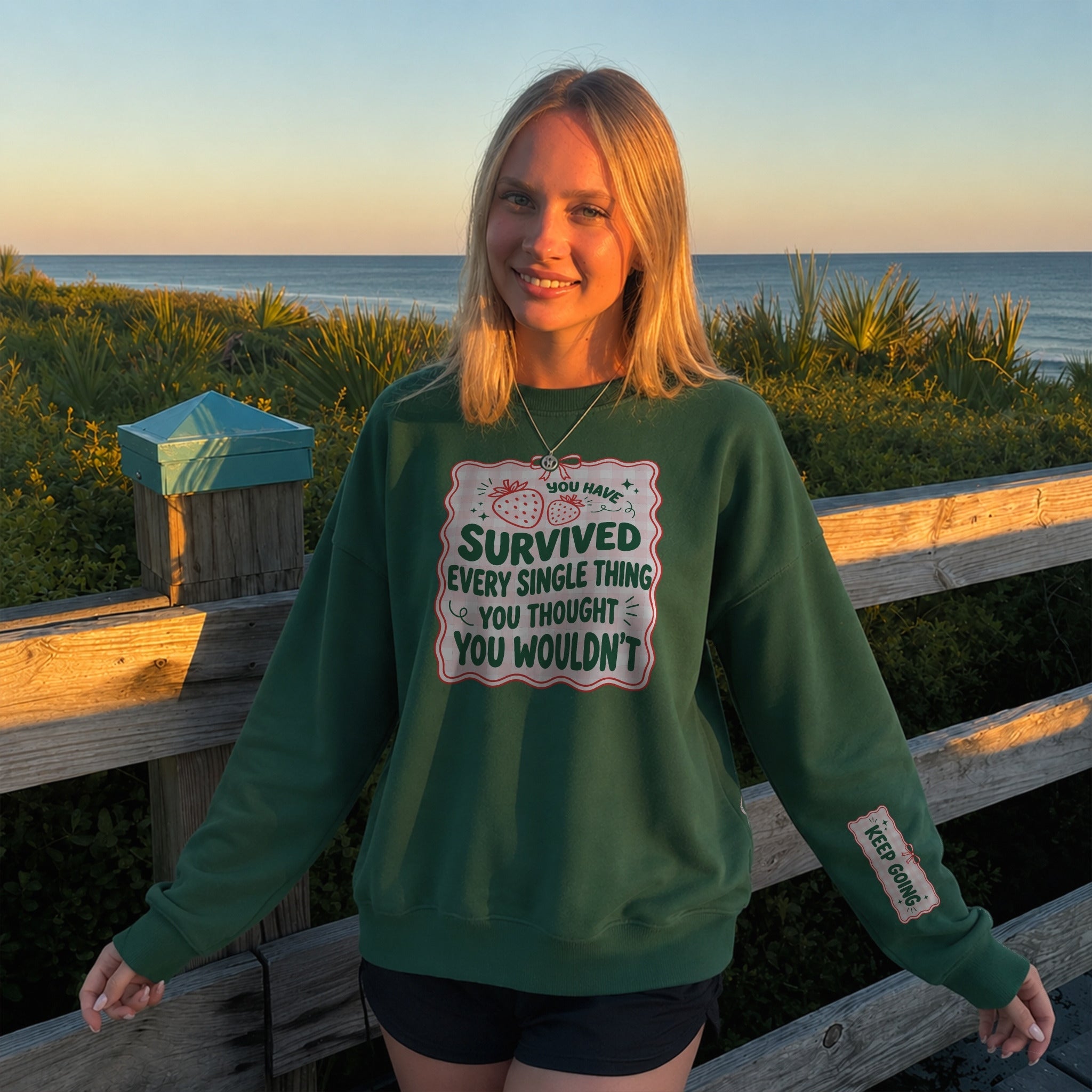 You Survived Sweater - Forest Green front