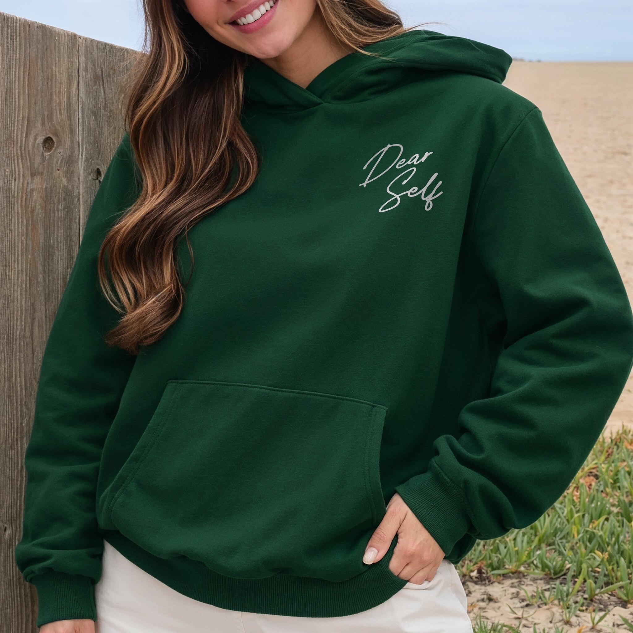 Dear Self Hoodie - Forest Green Front