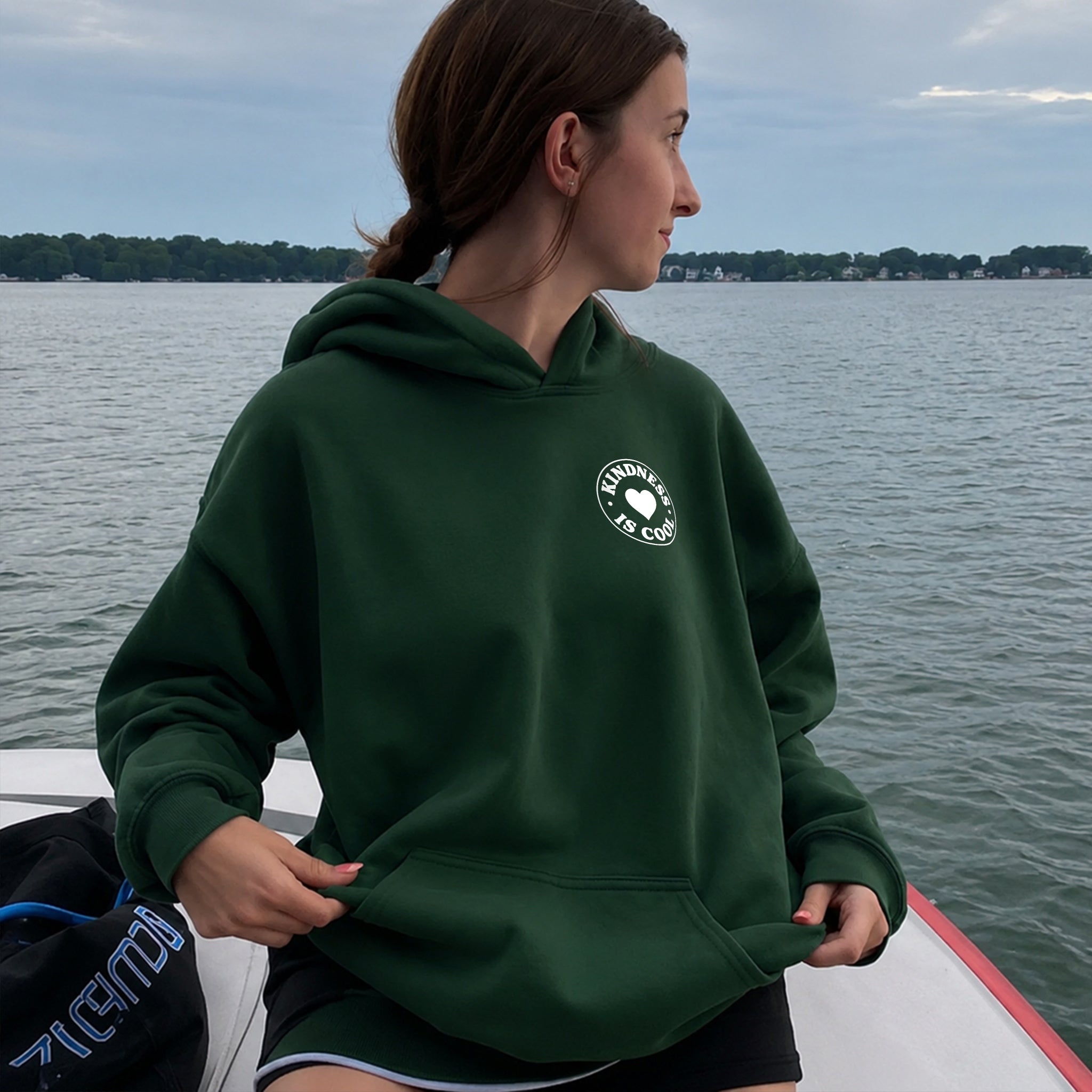 Kindness Wave Hoodie - Forest Green front