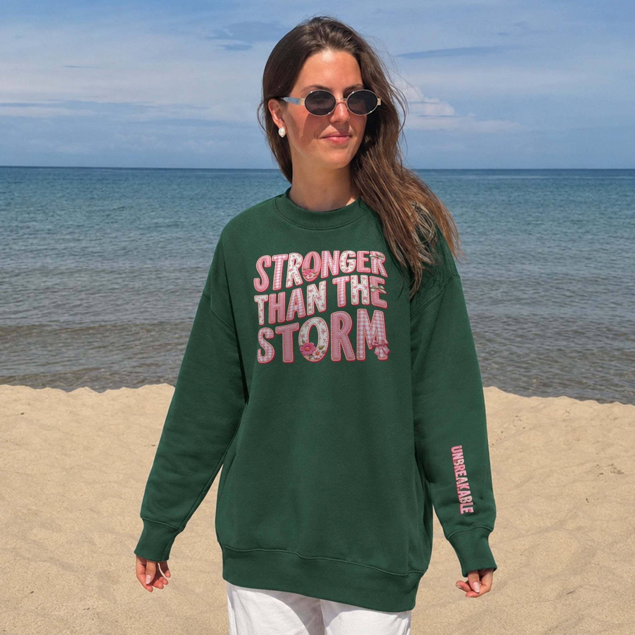 Stronger Than The Storm Sweater - Forest Green front