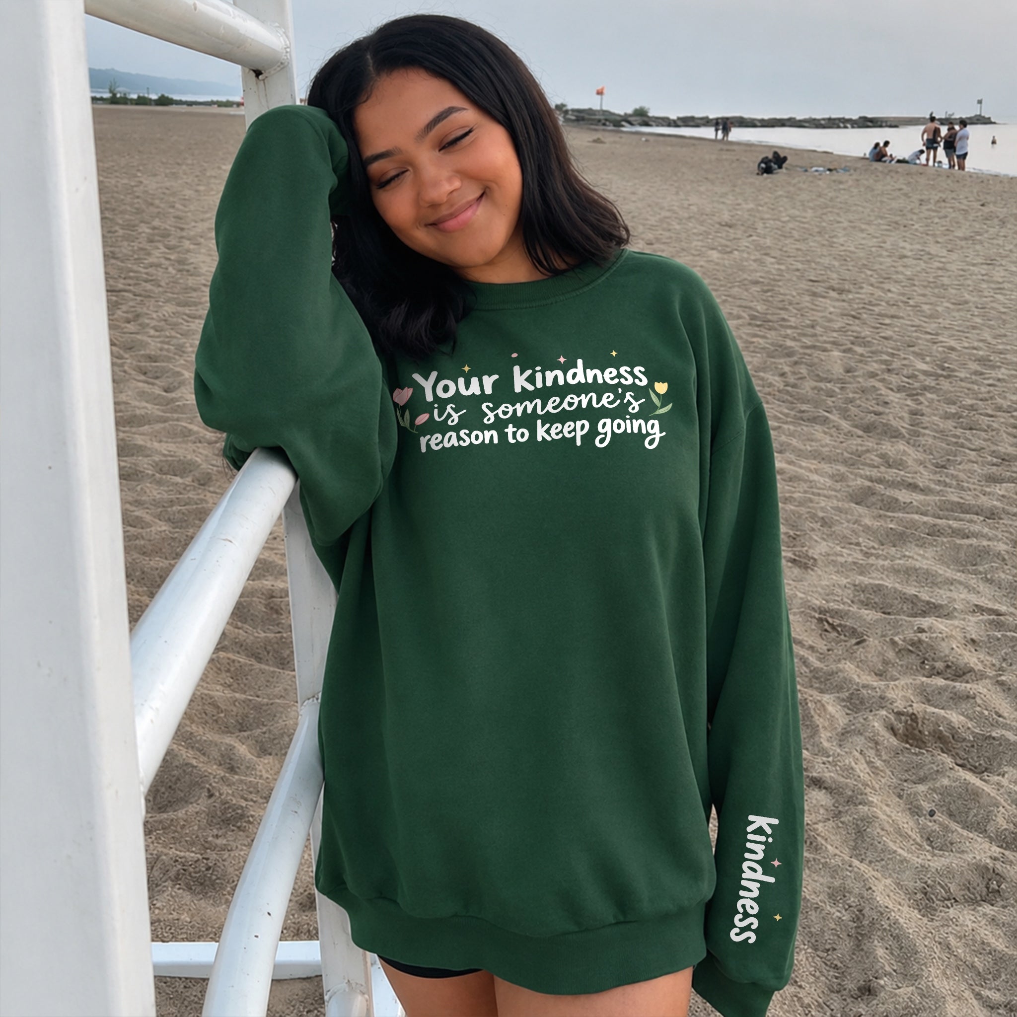 Kindness Keeps Someone Going Sweater - Forest Green front