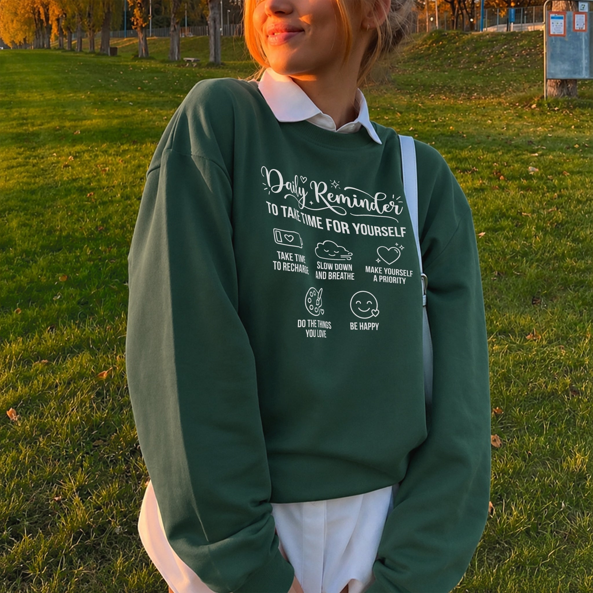 Take Time For Yourself Sweater - Forest Green front