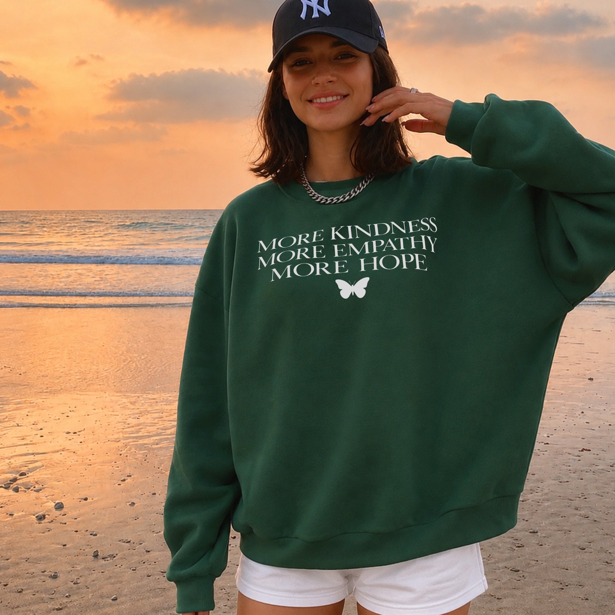 More Kindness More Hope Sweater - Forest Green front