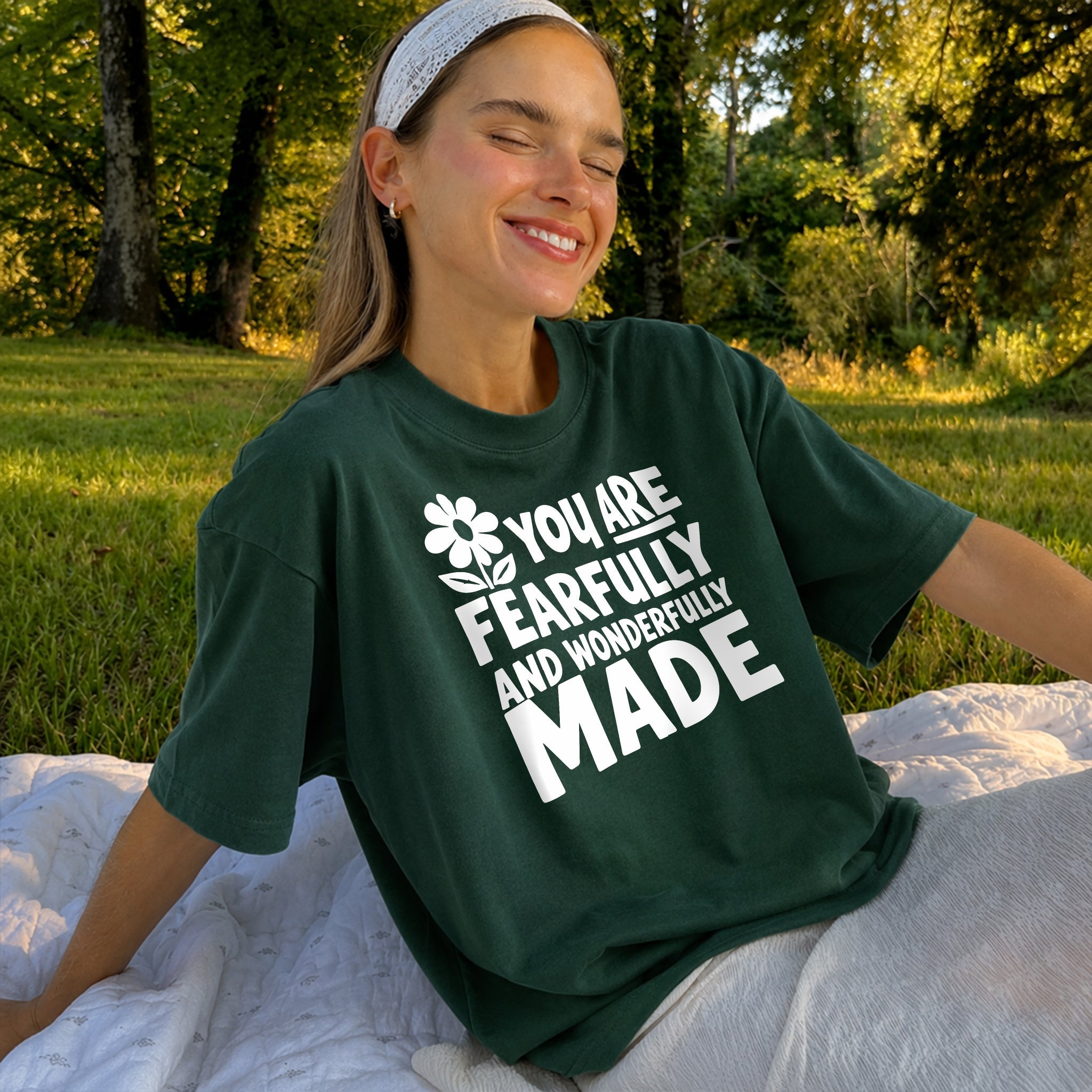 Fearfully And Wonderfully Made Tee - Forest Green front
