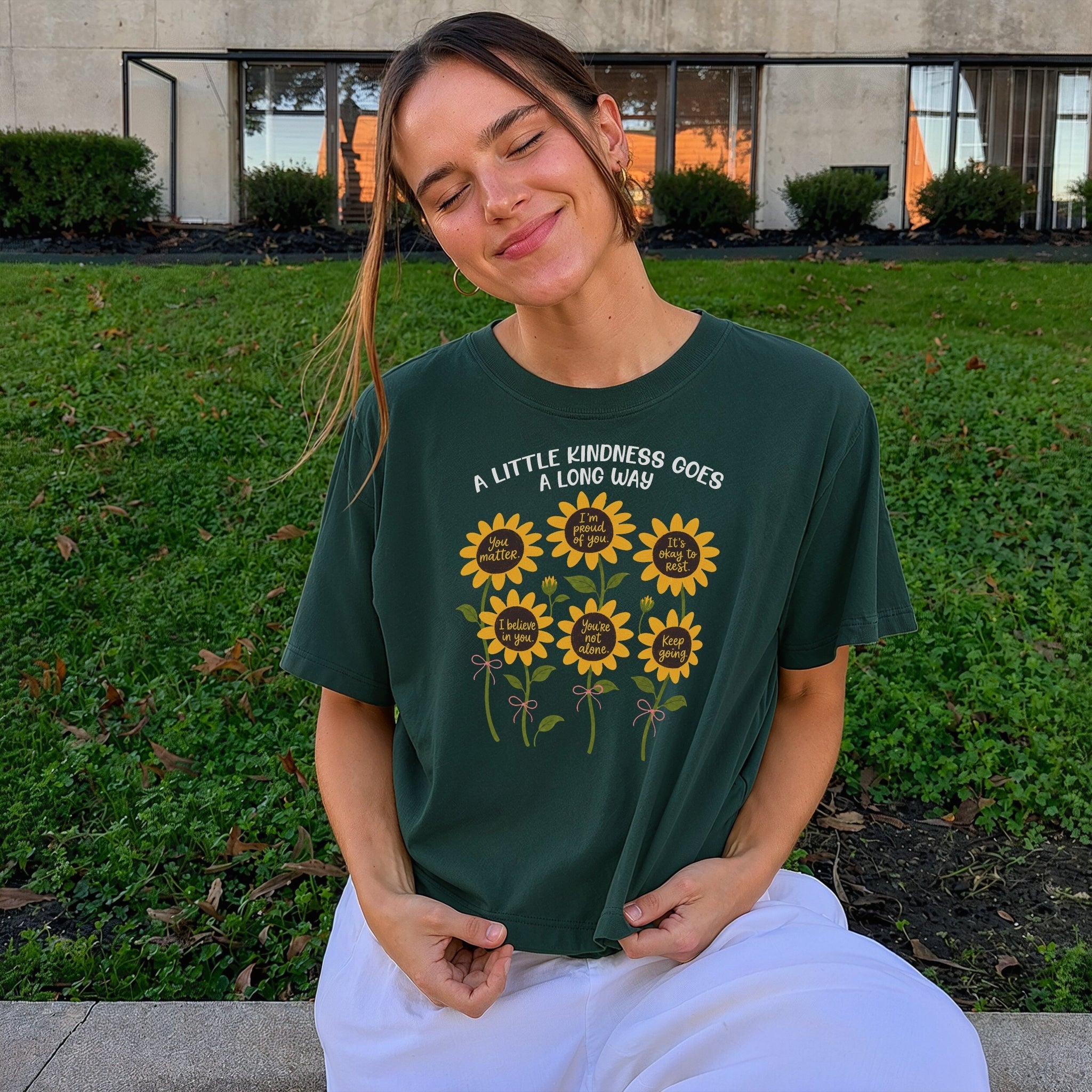Little Kindness Tee - Forest Green Front