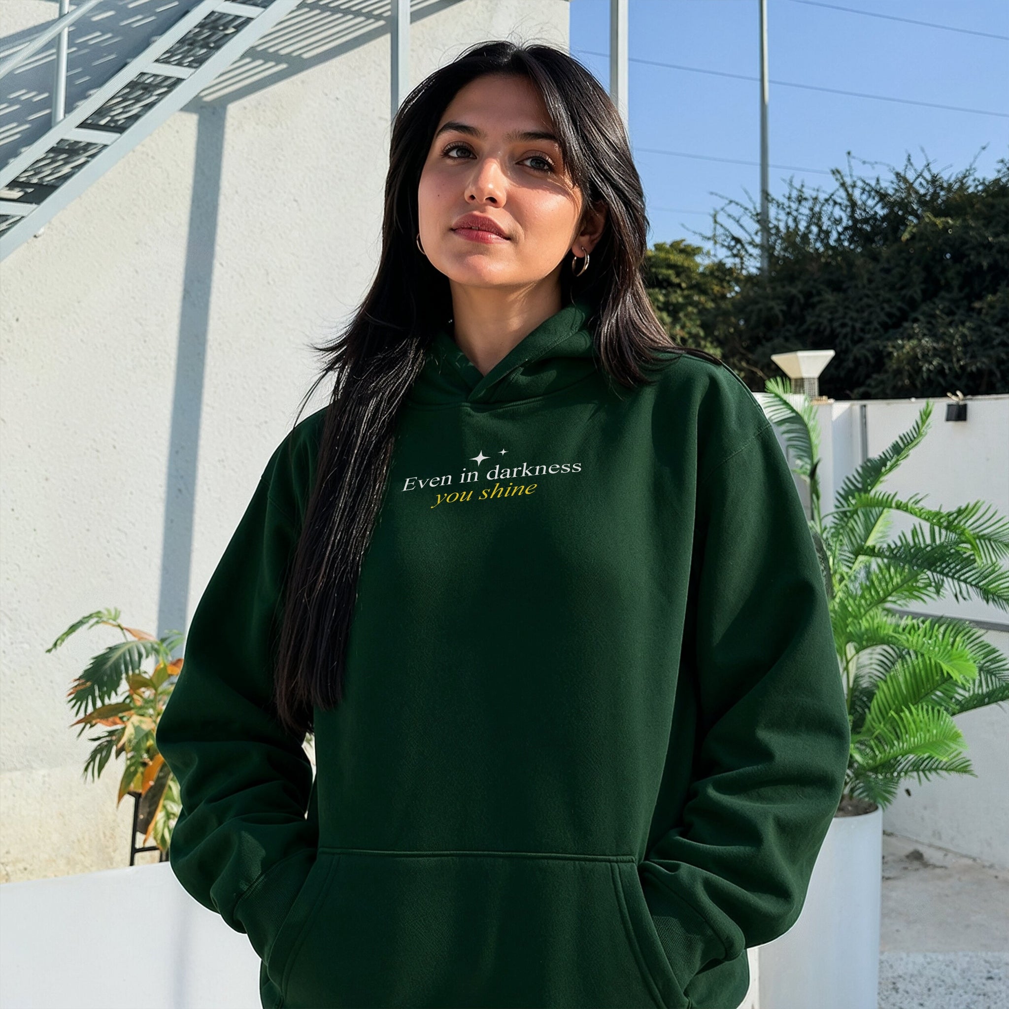 Still Shines Hoodie - Forest Green Front