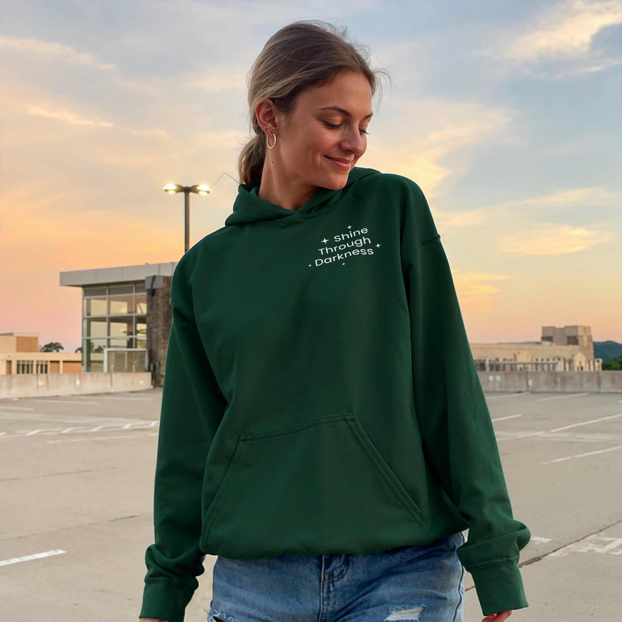 Darkest Nights Hoodie - Forest Green Front