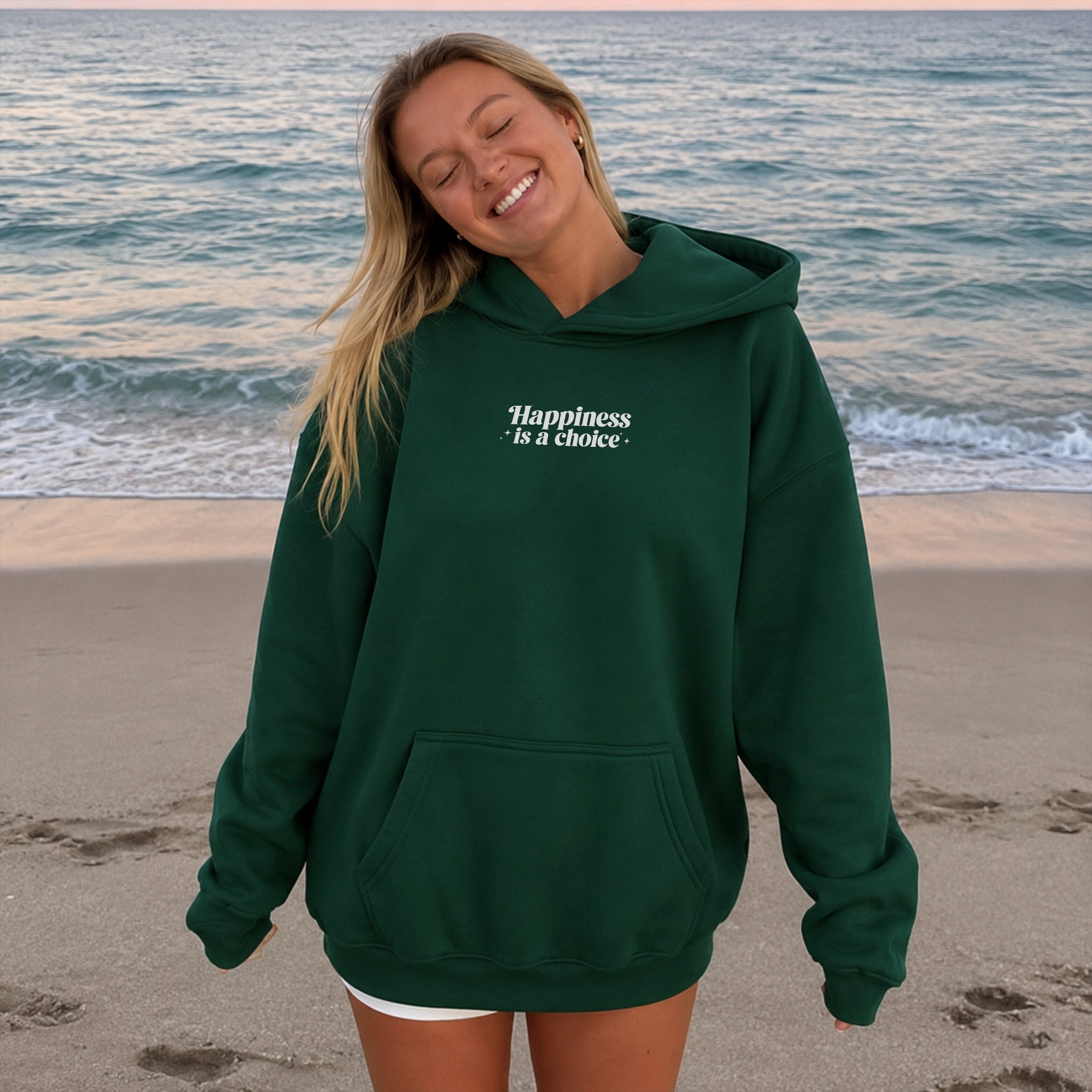Choose To Be Happy Hoodie - Forest Green front
