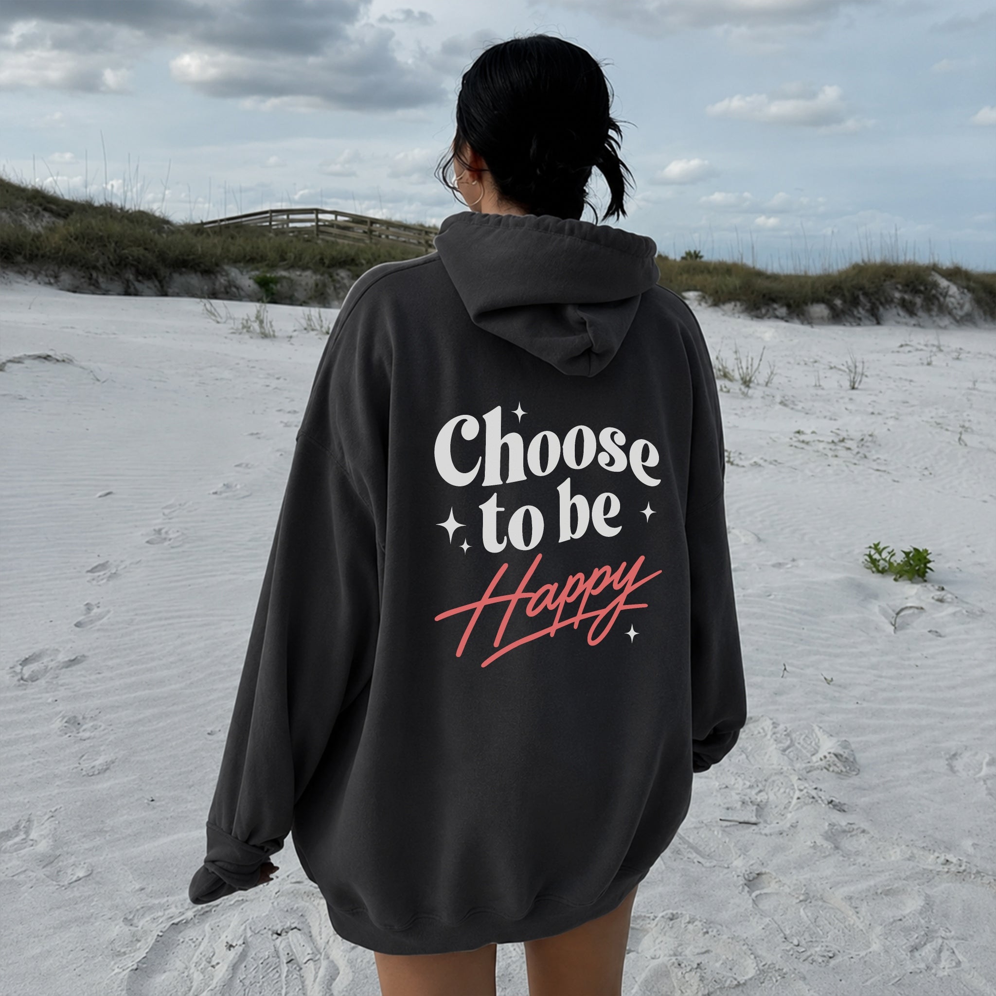 Choose To Be Happy Hoodie - Gray back