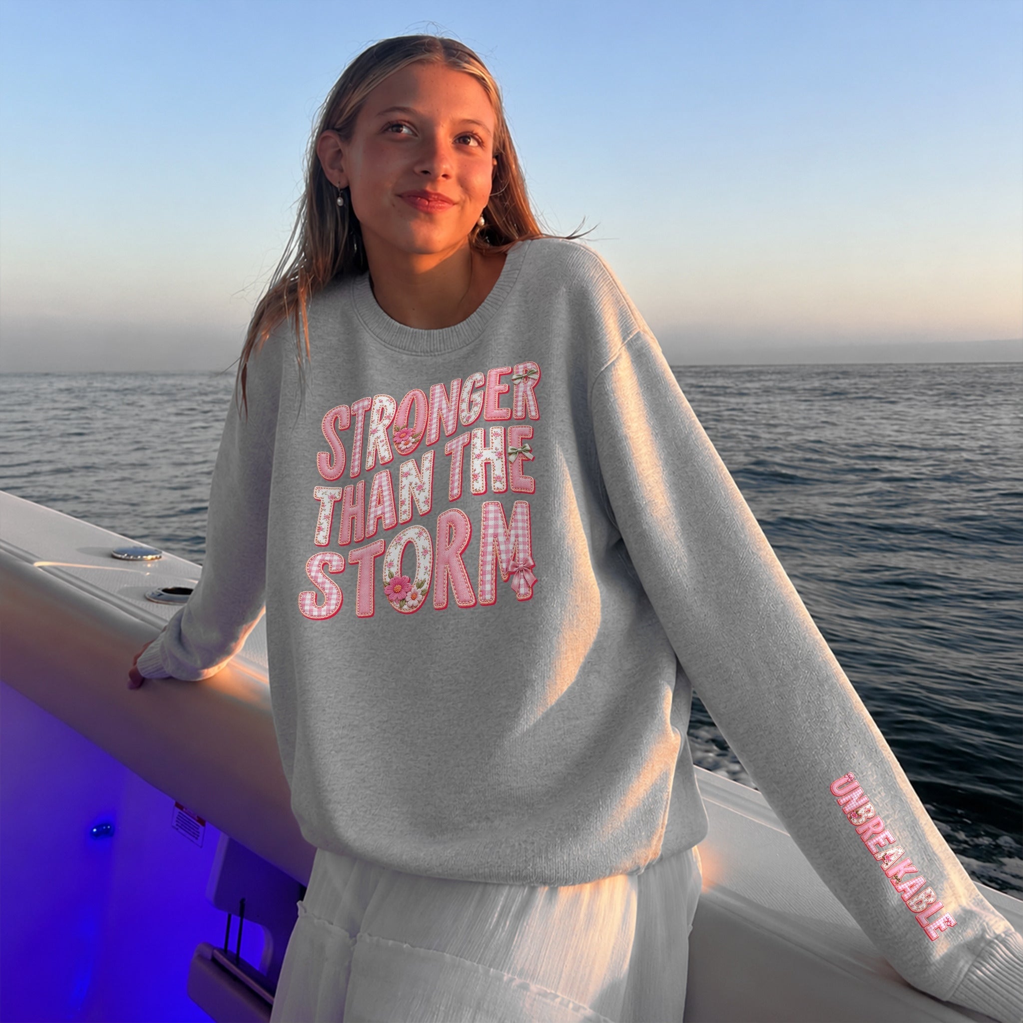 Stronger Than The Storm Sweater - Gray front