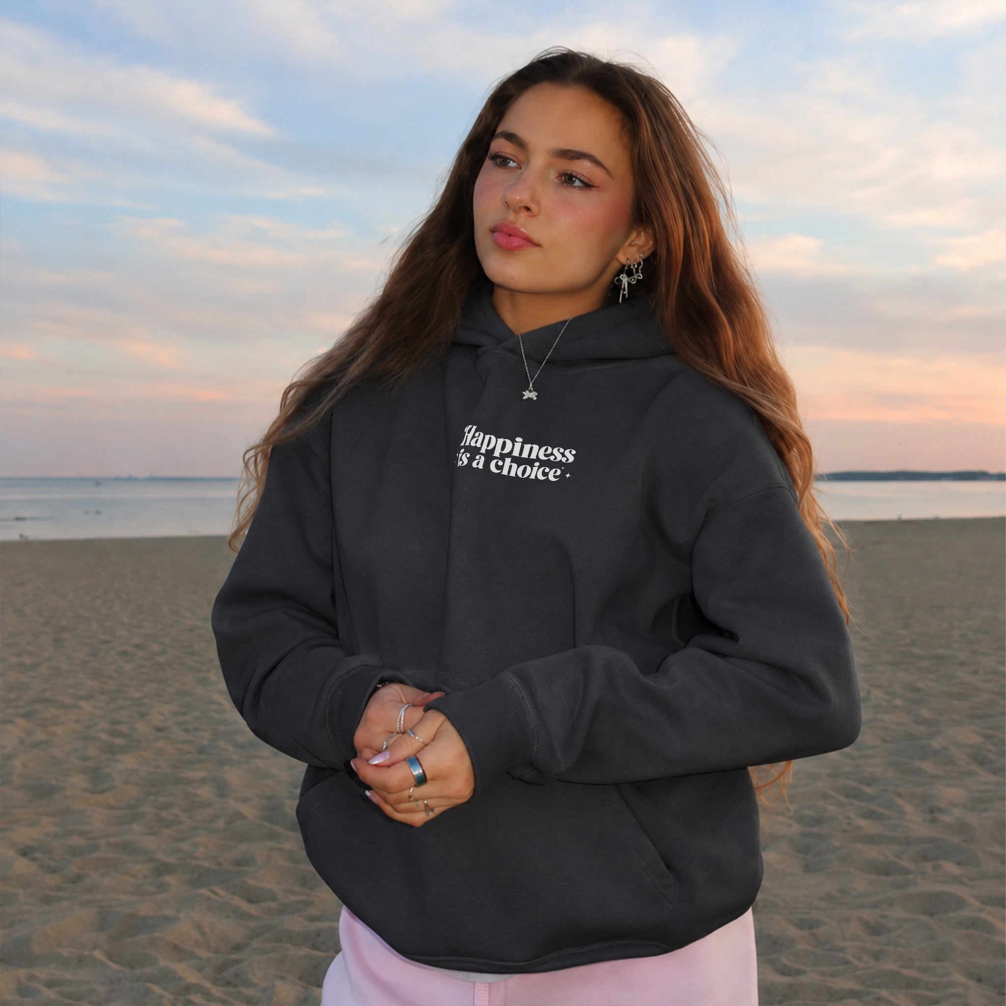 Choose To Be Happy Hoodie - Gray front