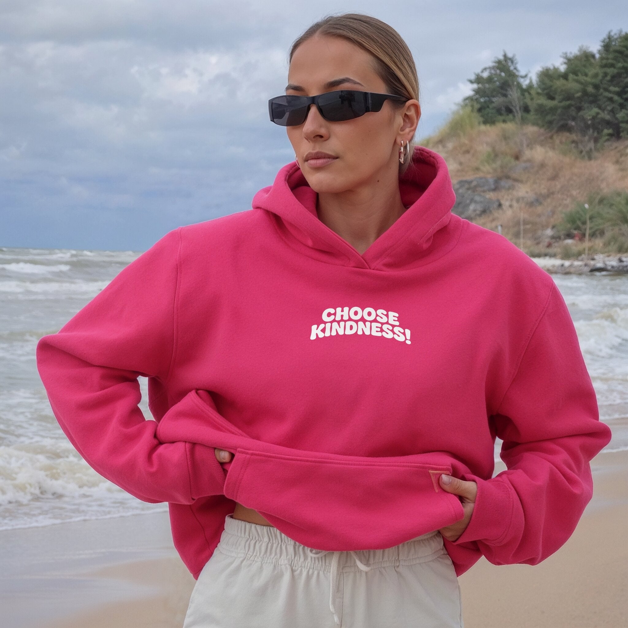 Kindness Matters Hoodie - Hot Pink Front