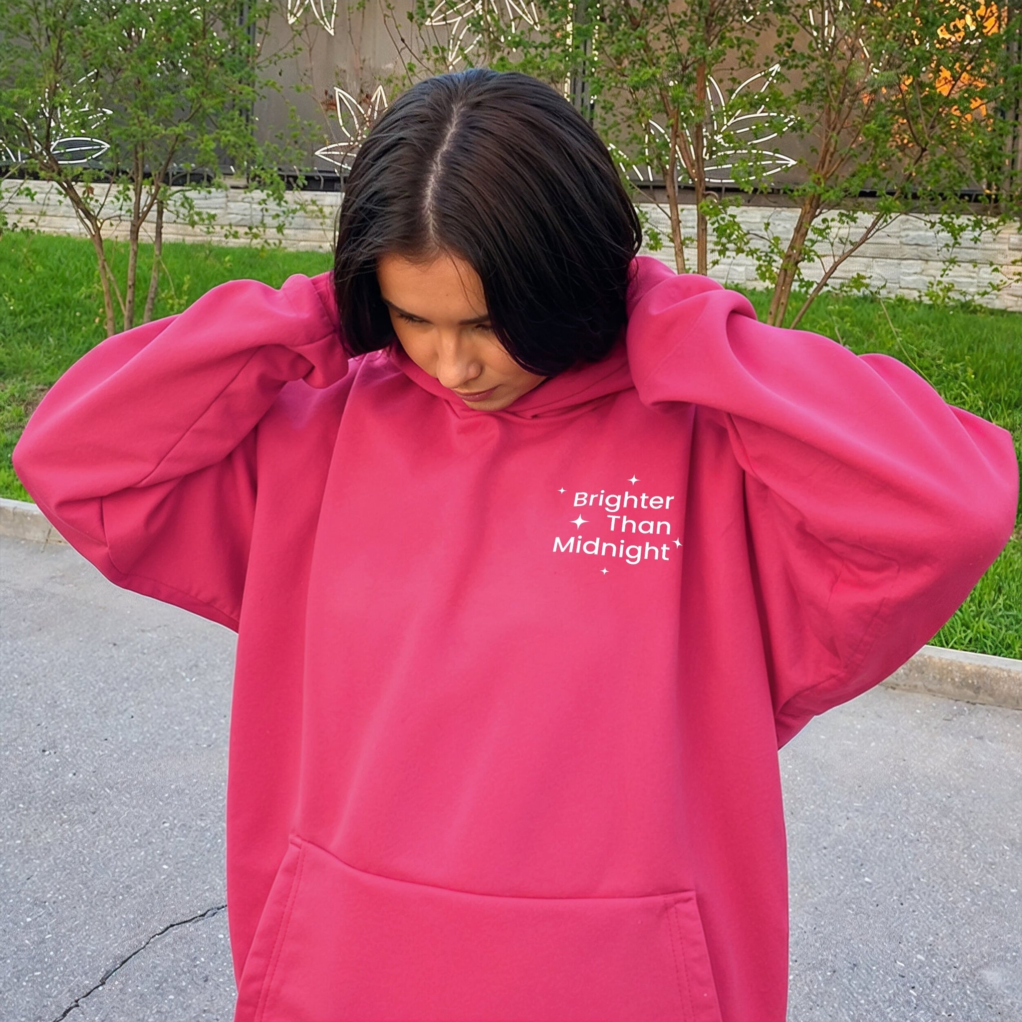 Brighter Than Midnight Hoodie - Hot Pink Front